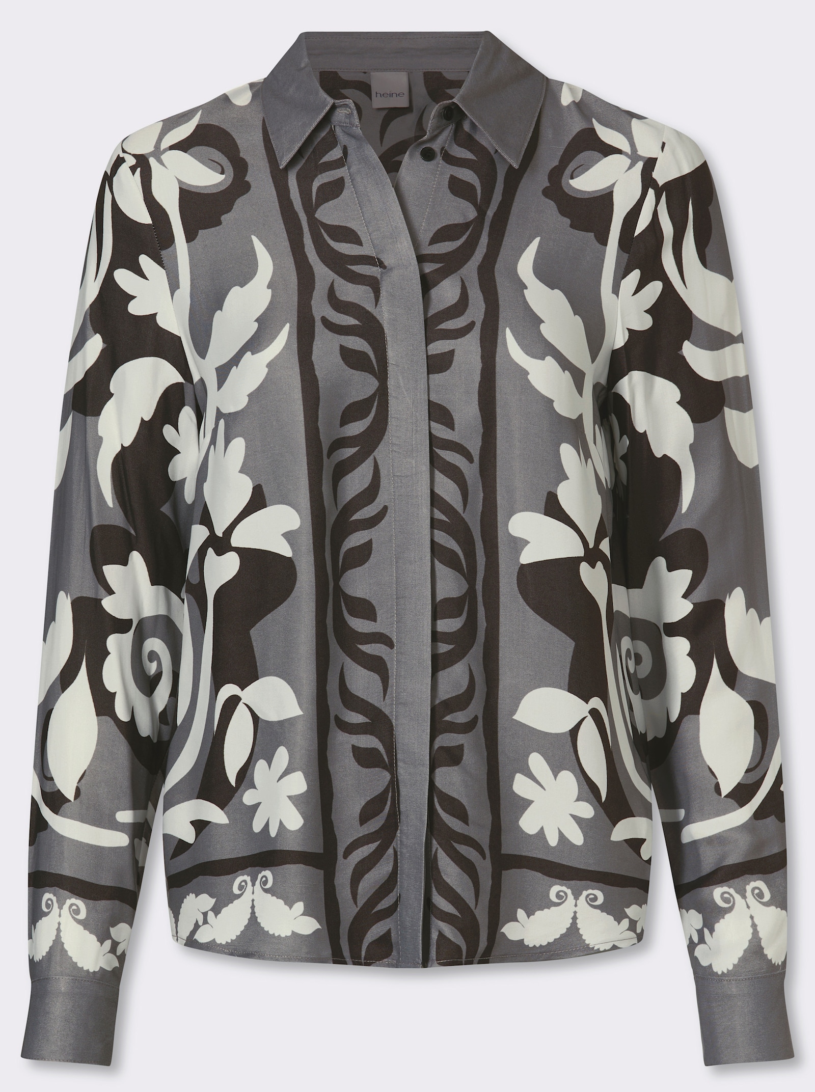 heine Hemdbluse in Satin-Qualität - grau-ecru-bedruckt