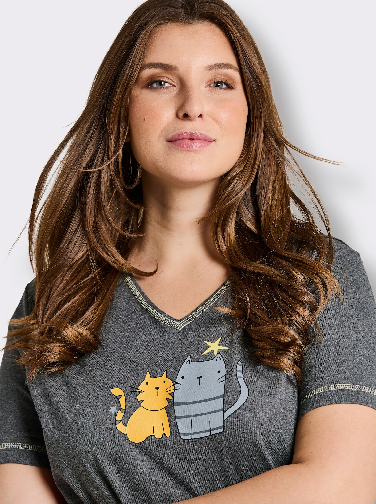 wäschepur Shorty mit Katzen-Motiv - anthrazit-grau-bedruckt