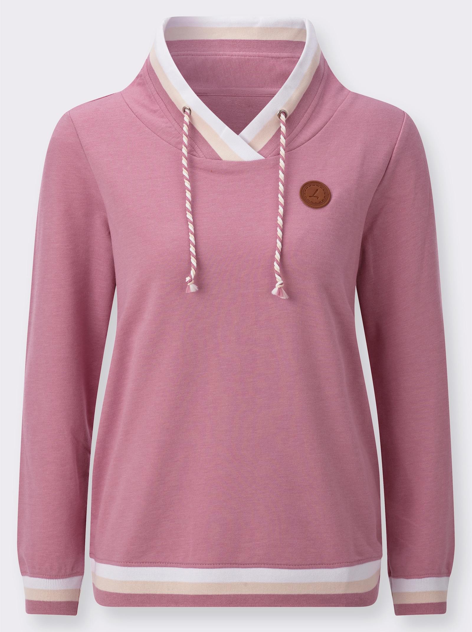 Sweatshirt mit überlappendem Rollkragen - altrosa