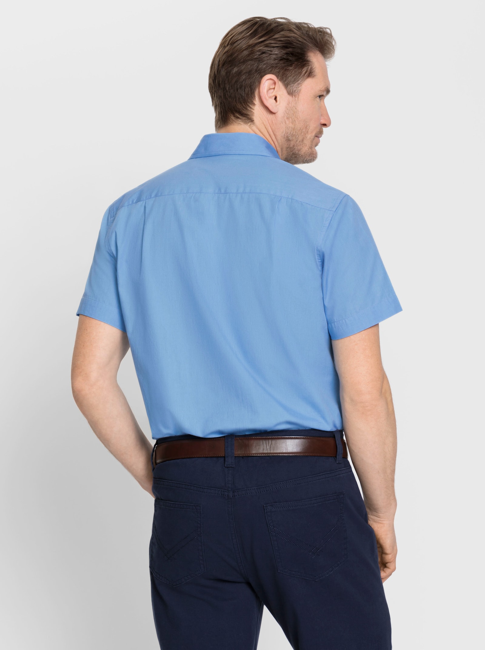 Marco Donati Kortärmad skjorta i strykfri bomull - himmelsblå