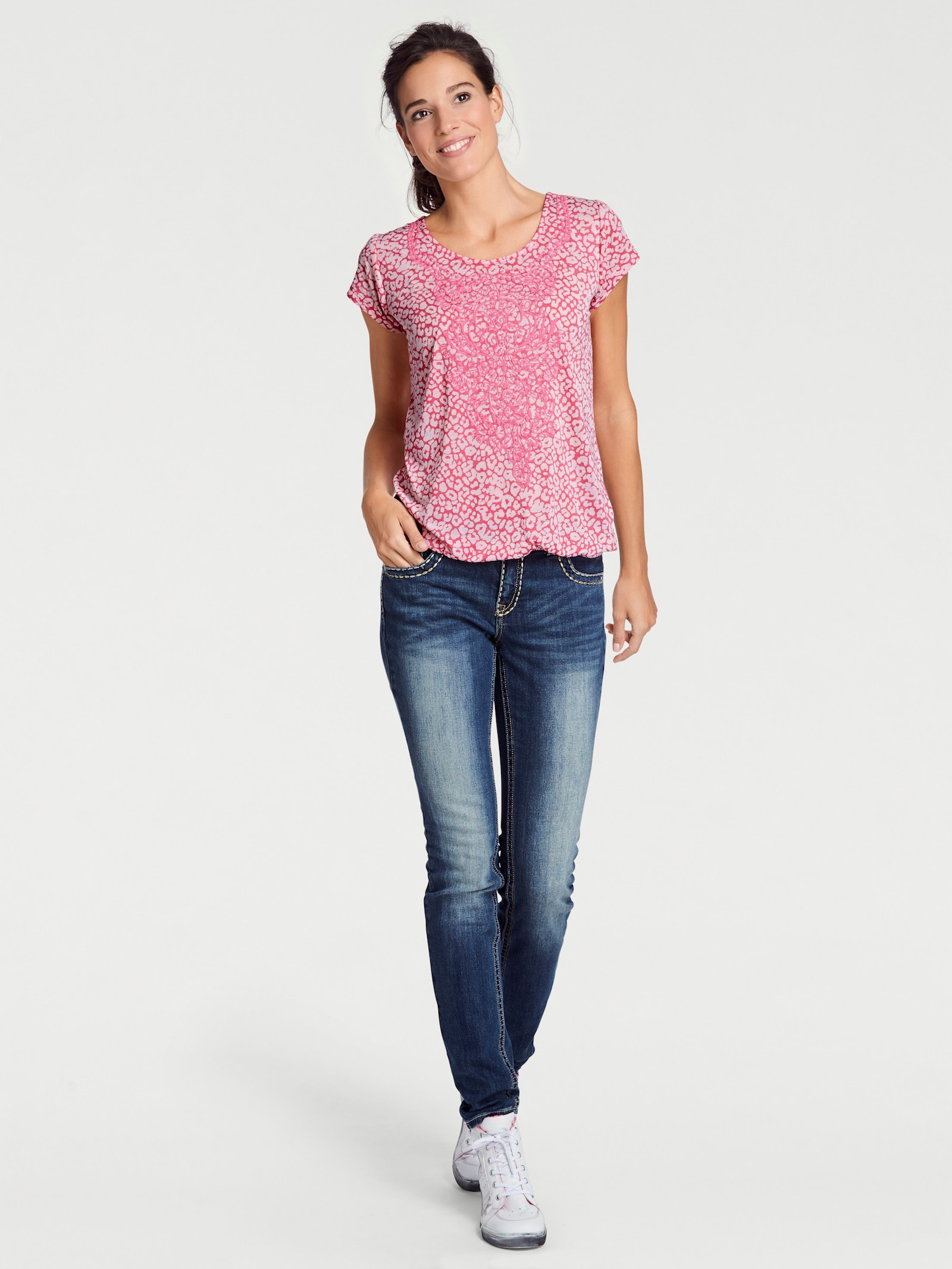 heine Kurzarmshirt mit Transparenz-Effekt - himbeere