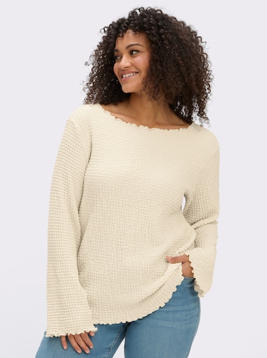 sheego Langarmshirt aus stretchiger Smok-Qualität - champagner