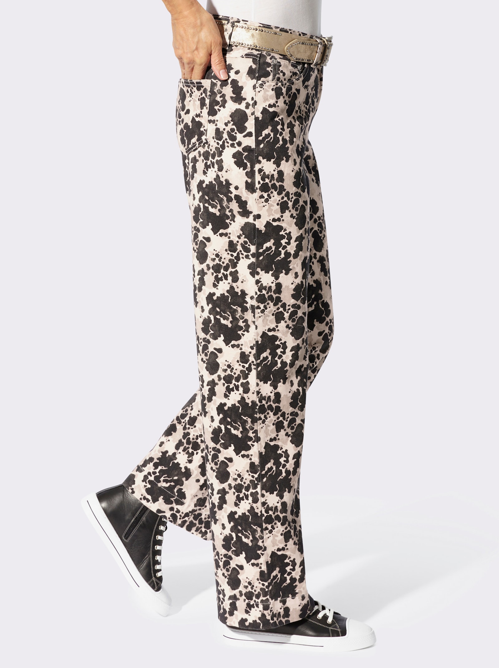 Bootcuthose im Allover-Druck - schwarz-elfenbein-bedruckt