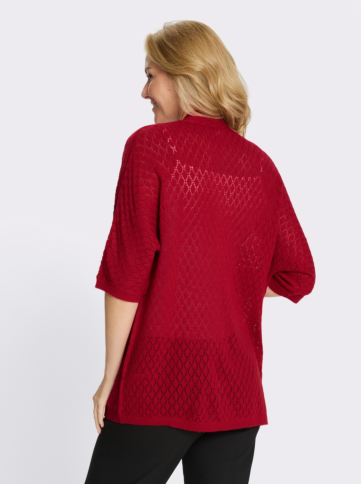 Longstrickjacke mit Ajour-Muster - rot