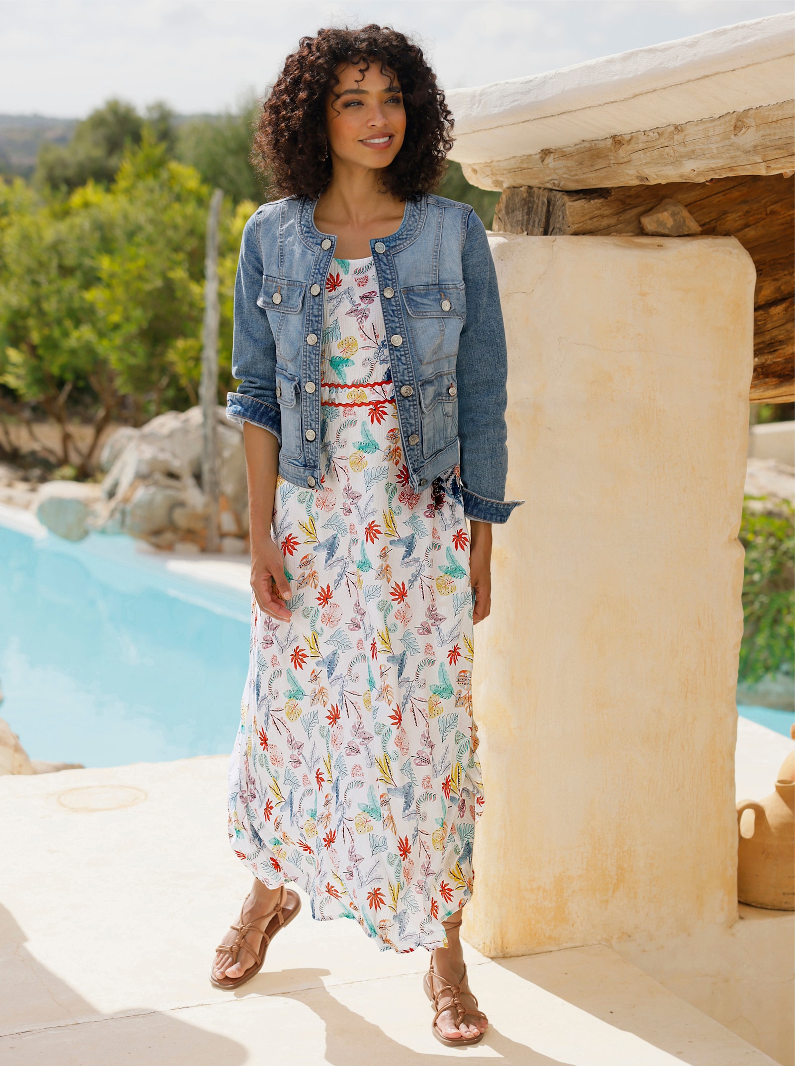 heine Robe tissée - blanc-corail imprimé