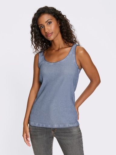 heine Shirttop mit kleinen Fransen - taubenblau