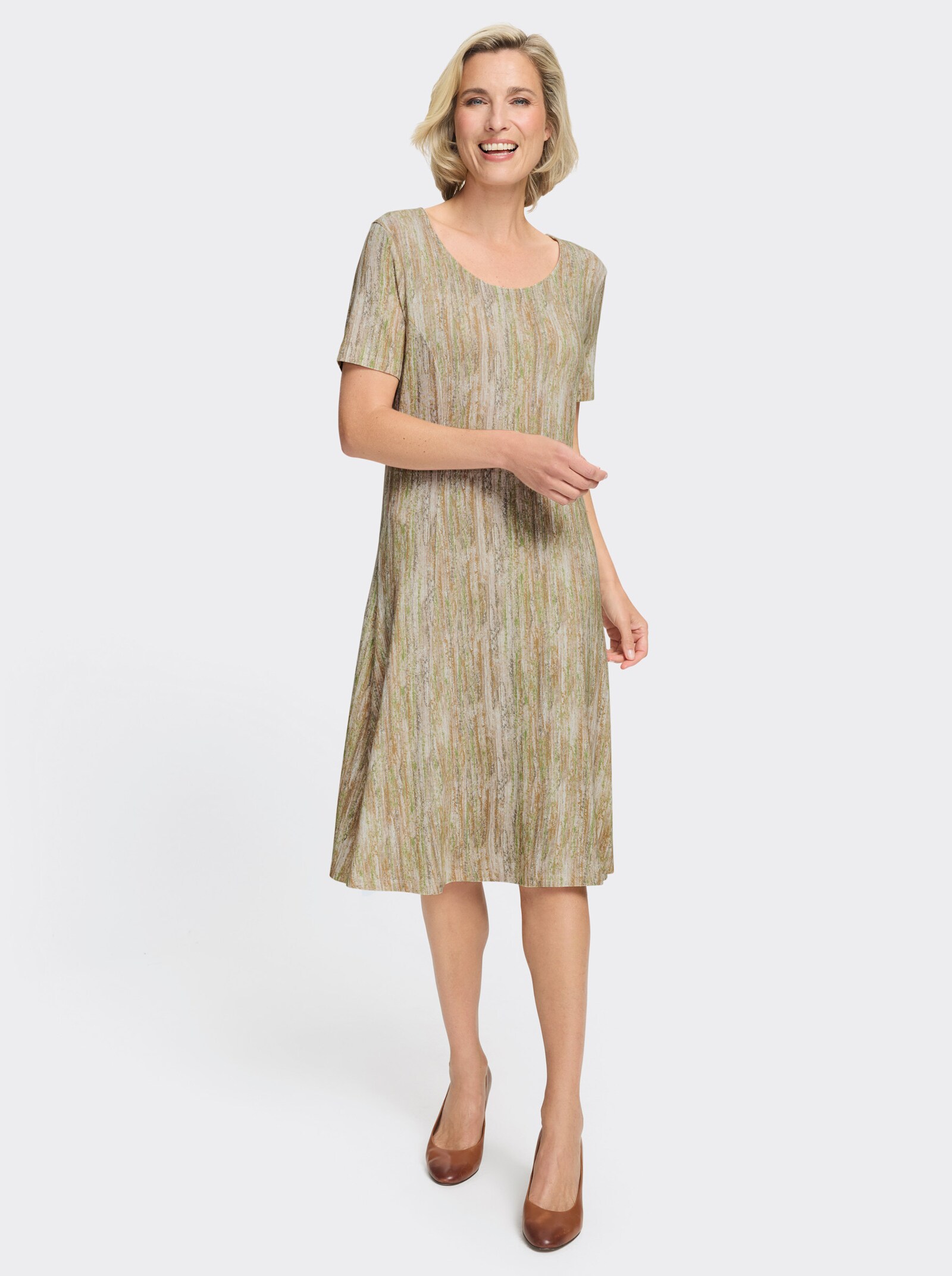 Jerseykleid in Viskose-Qualität - champagner-taupe-bedruckt