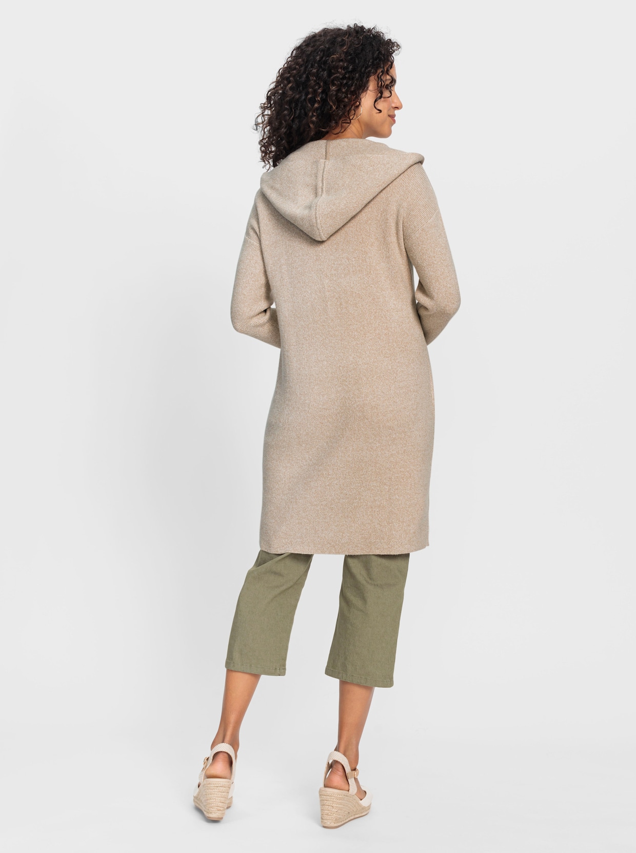 Longstrickjacke - beige-meliert