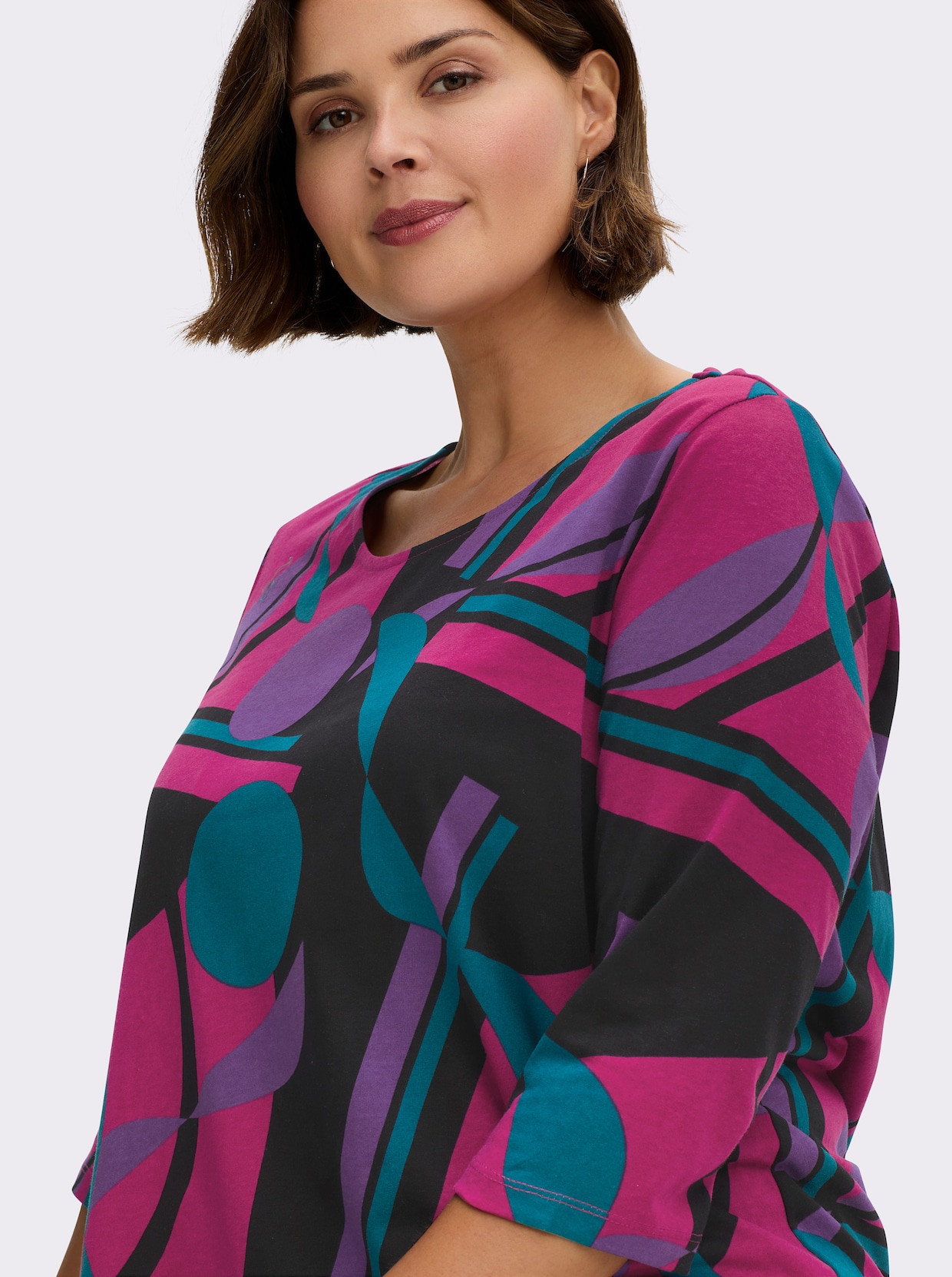 Longshirt - schwarz-magenta-bedruckt