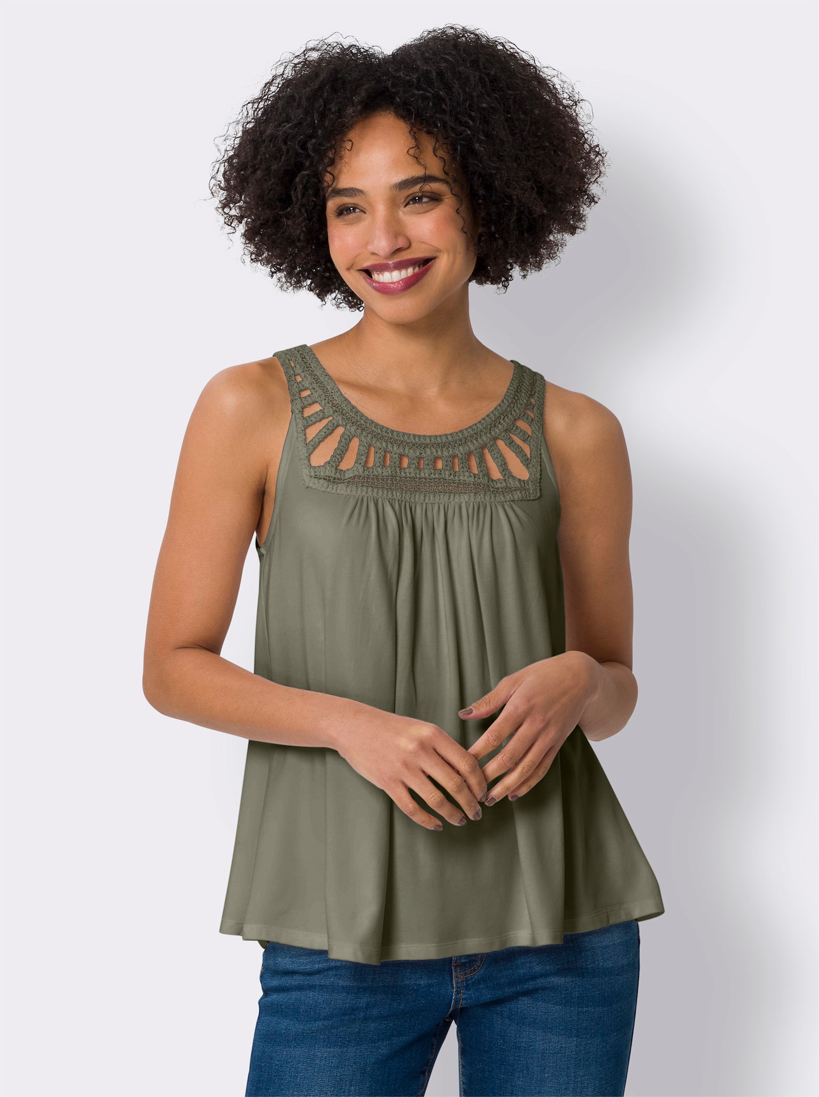 heine Shirttop mit Häkeleinsatz - khaki