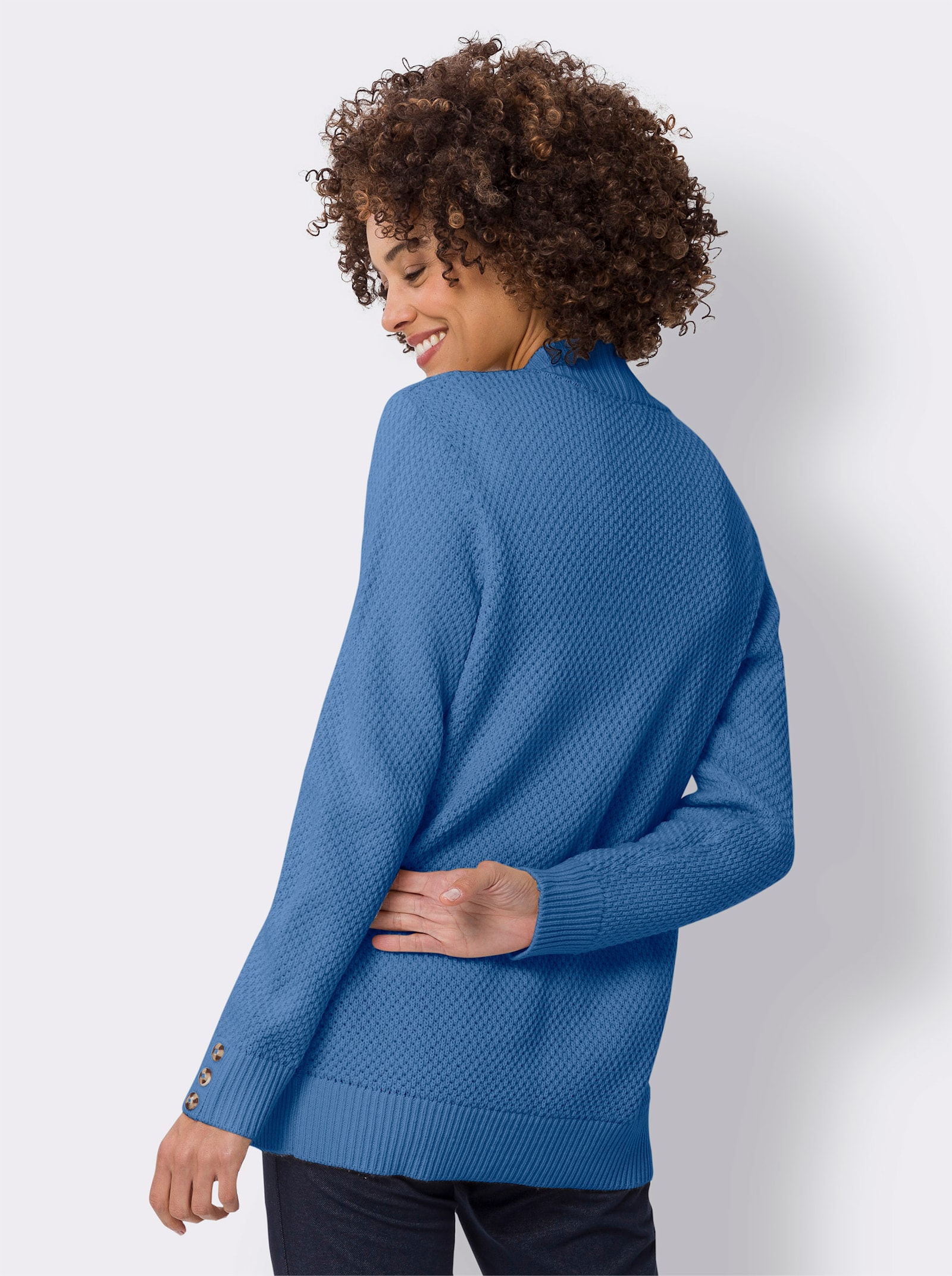 Strickjacke mit breiter Rippe - mittelblau