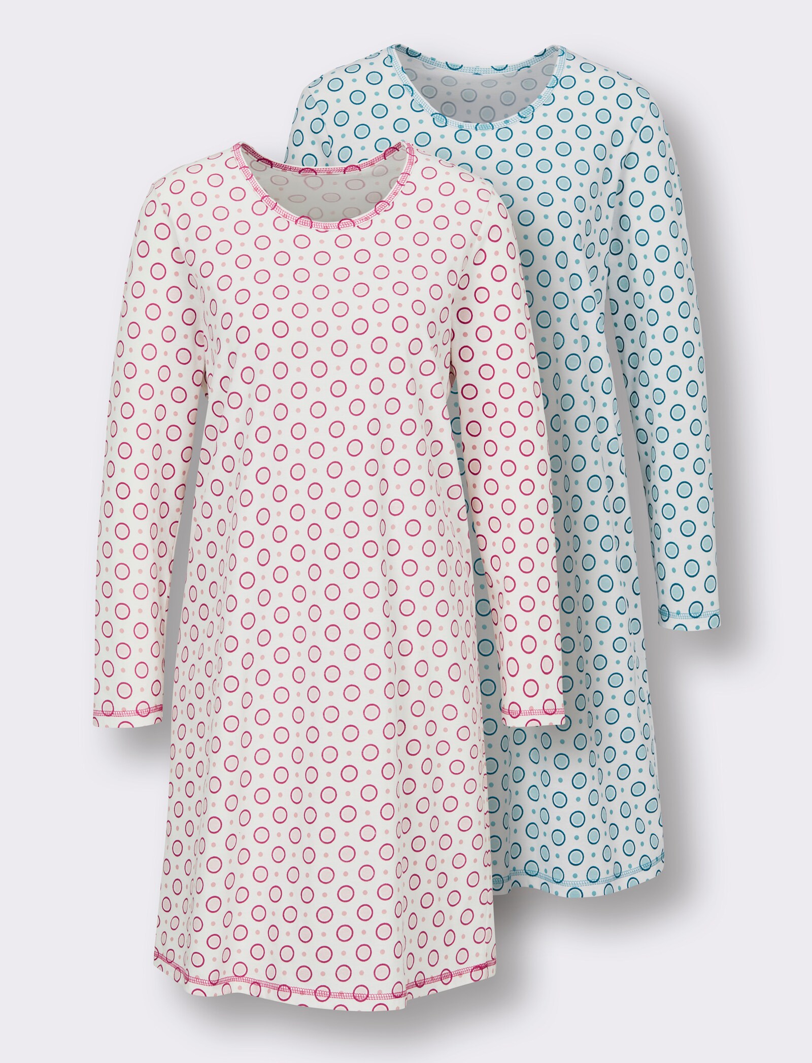 wäschepur Sleepshirts mit Punkten - ecru-fuchsia + ecru-aquapetrol