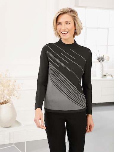 Jacquard-Pullover - graphit-steingrau-gemustert