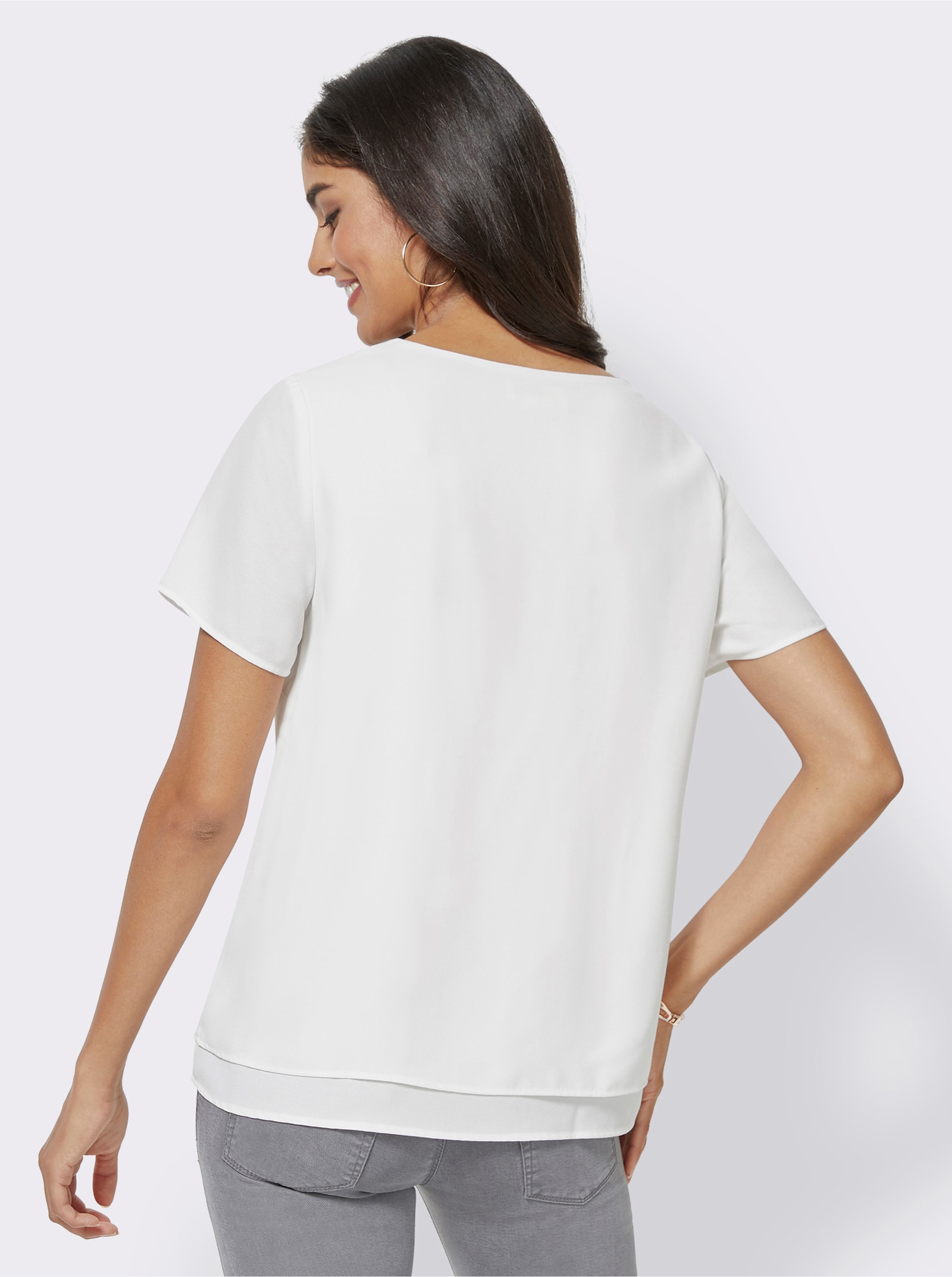 Blus i georgette med motveck fram - ullvit