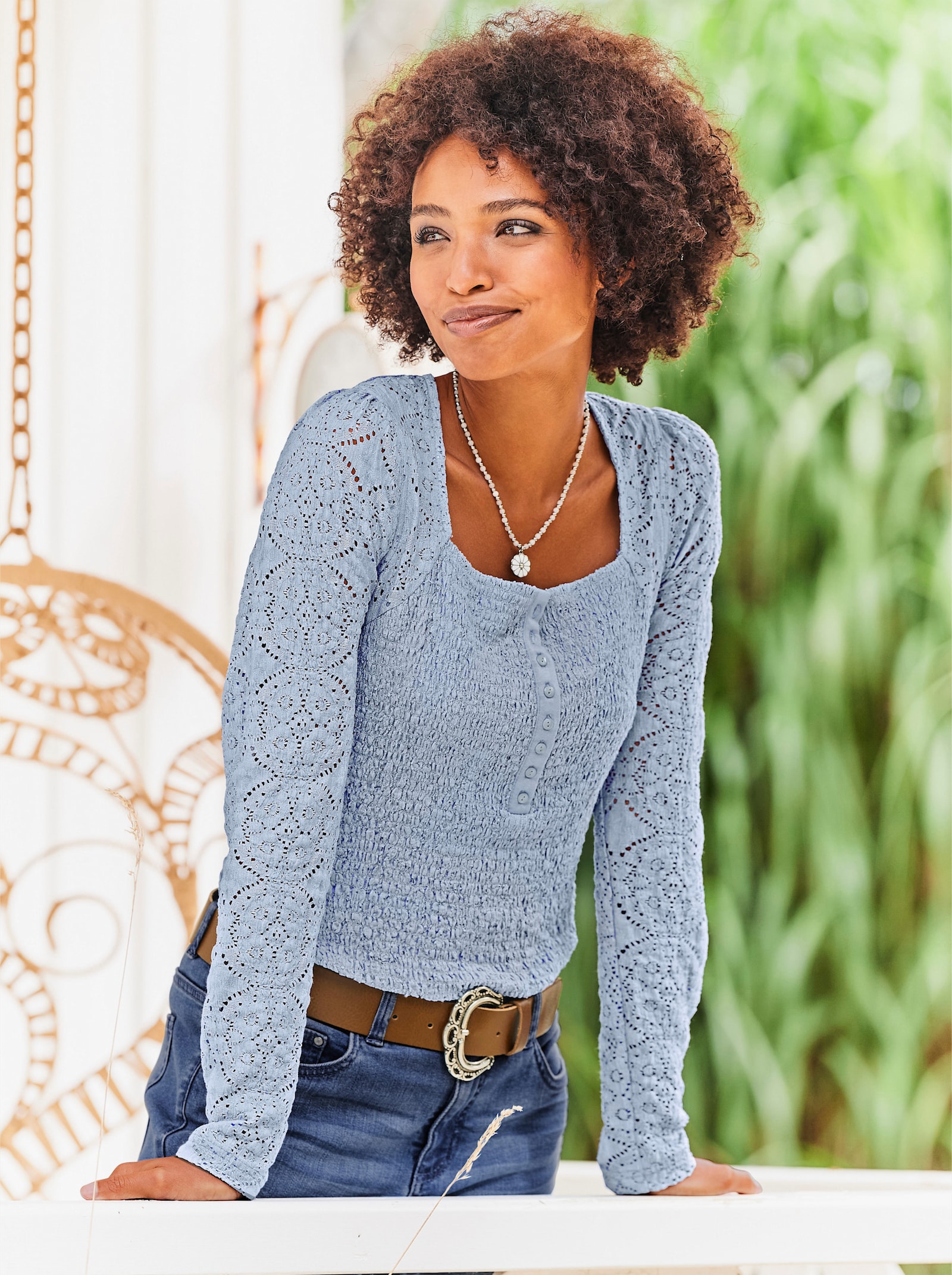 heine Langarmshirt mit Knopfleiste - bleu