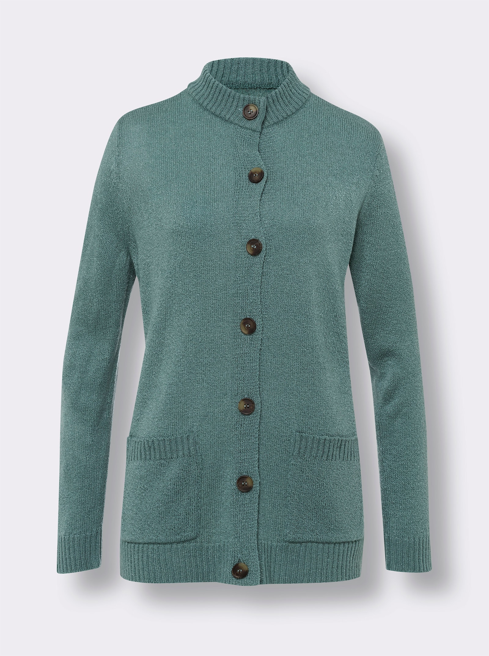 Dlouhý pletený kabátek z úpletu z buklé - nefritová