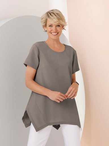 Longbluse mit Zipfelsaum, pflegeleicht - taupe