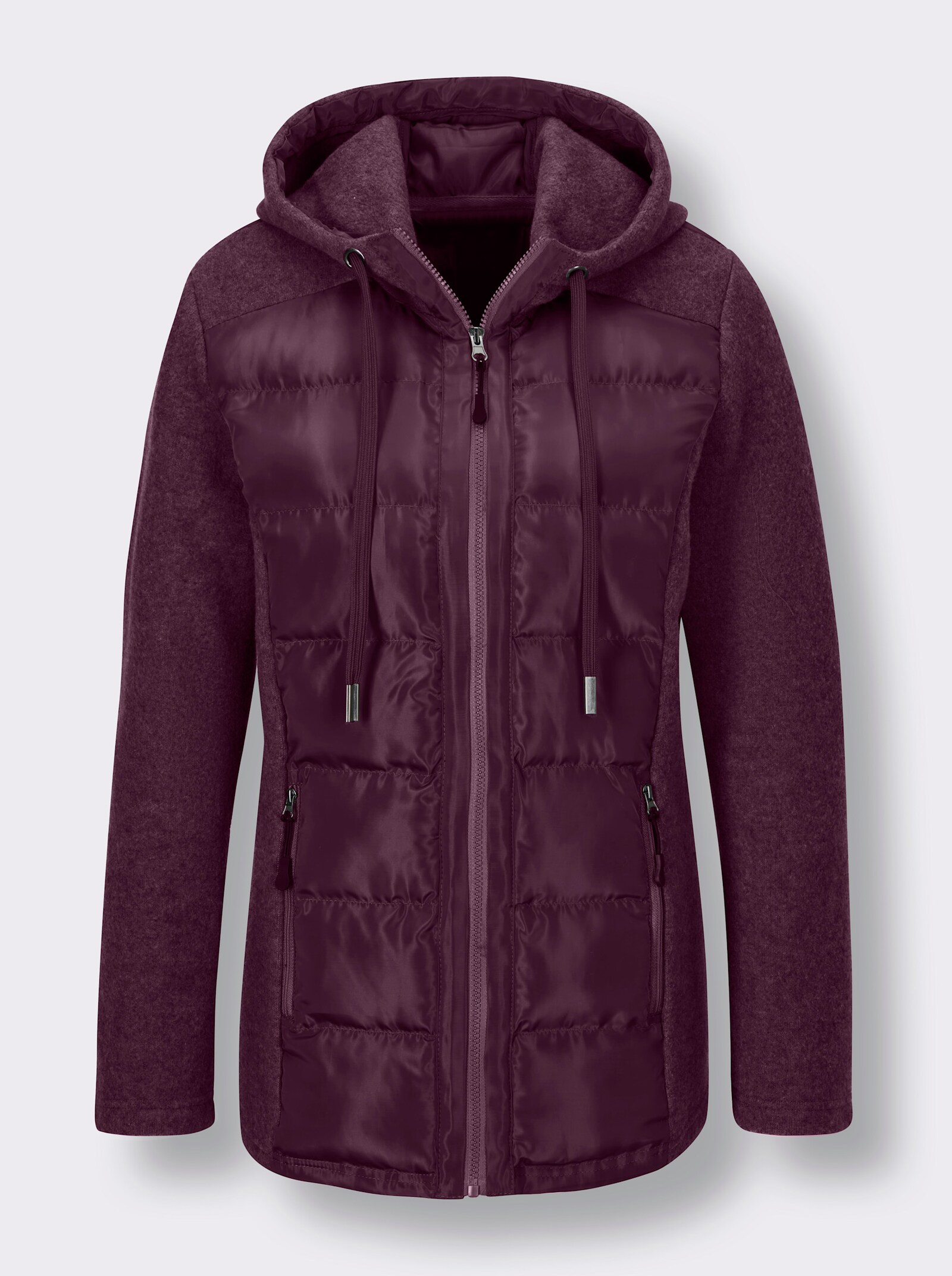 Walkjas met naadzakken met ritssluiting - bordeaux gemêleerd