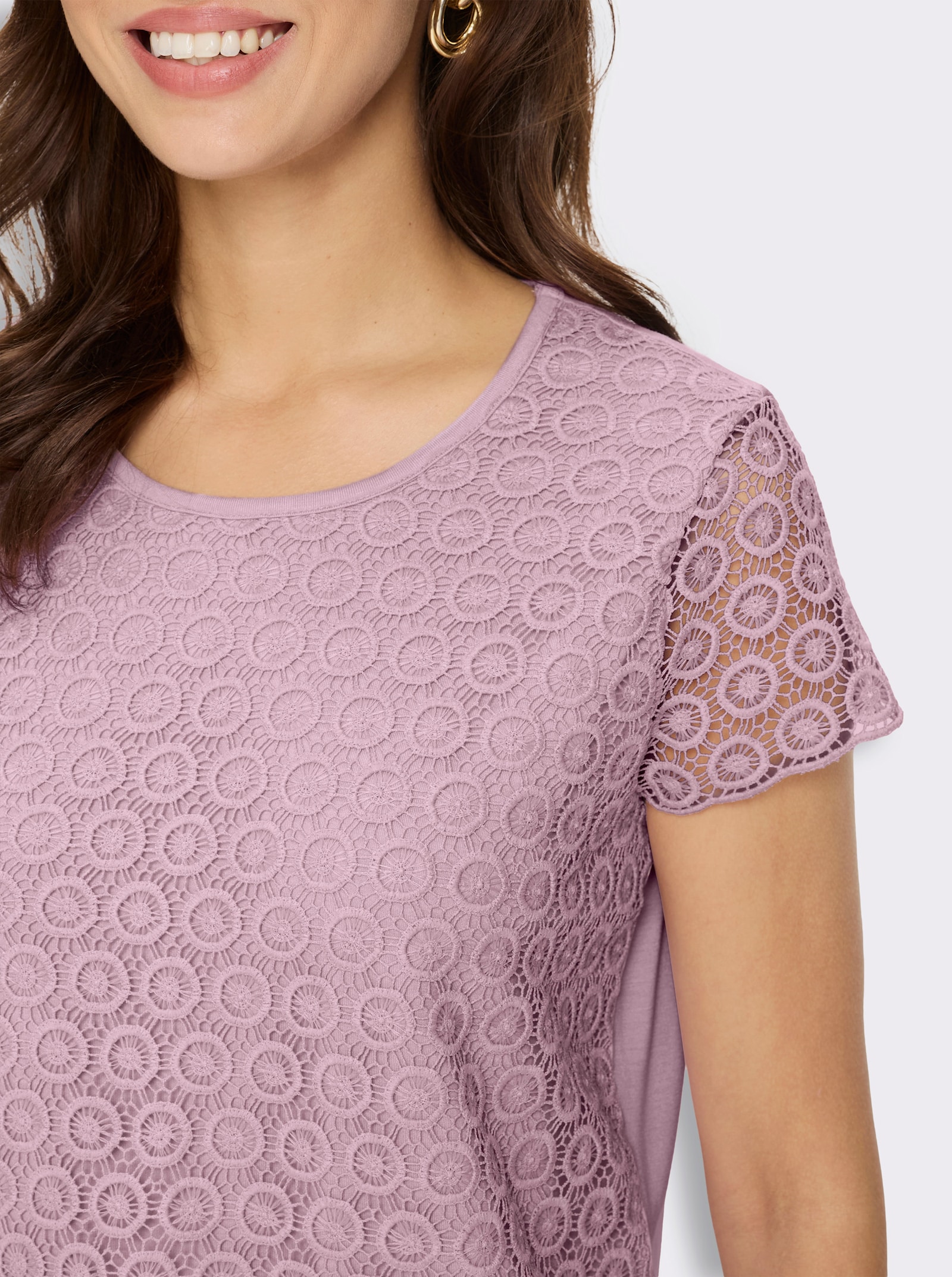 Spitzenshirt im Viskose-Mix - rosé