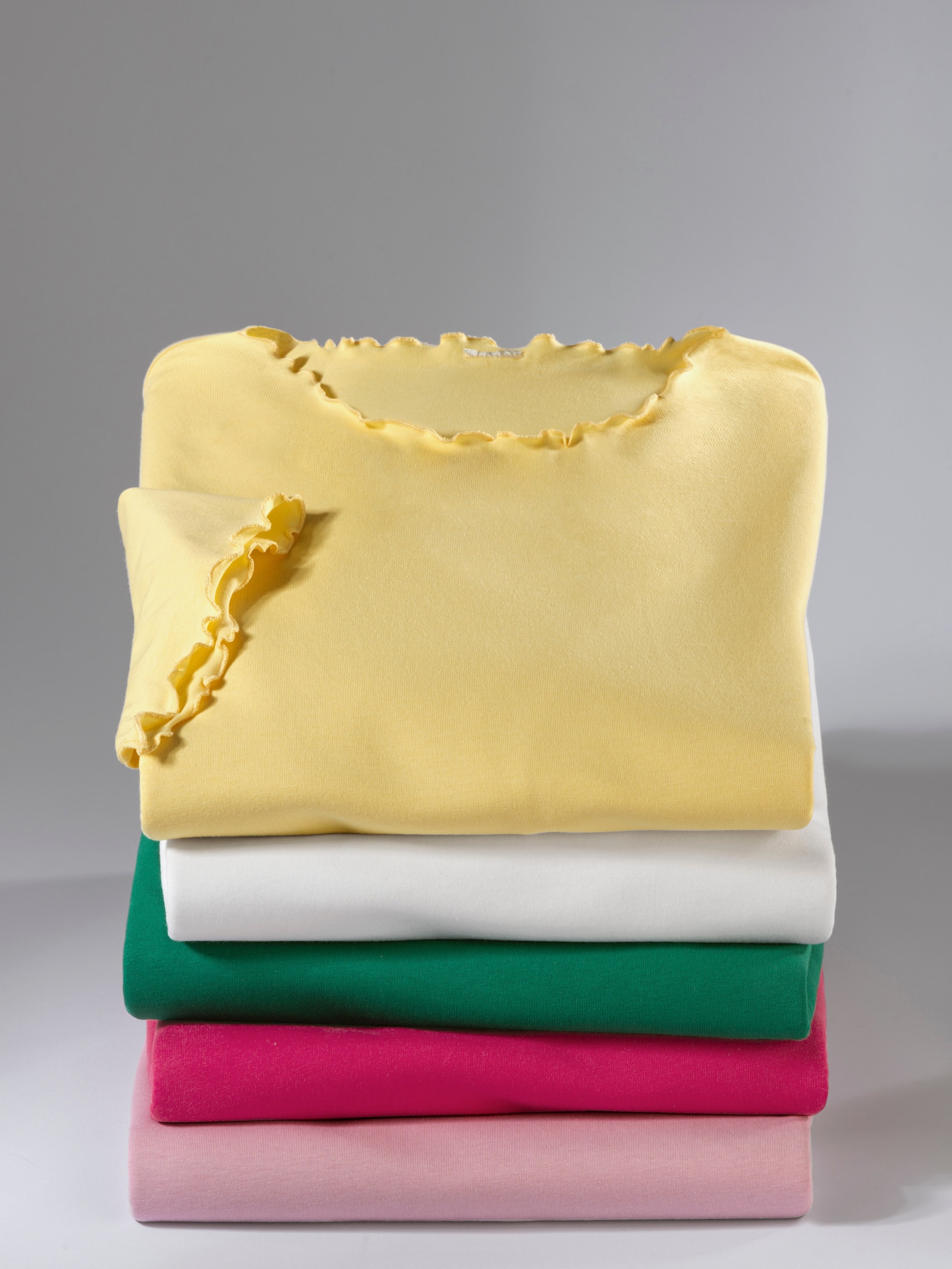 Tričko s krátkým rukávem a zvlněnými lemy - ecru