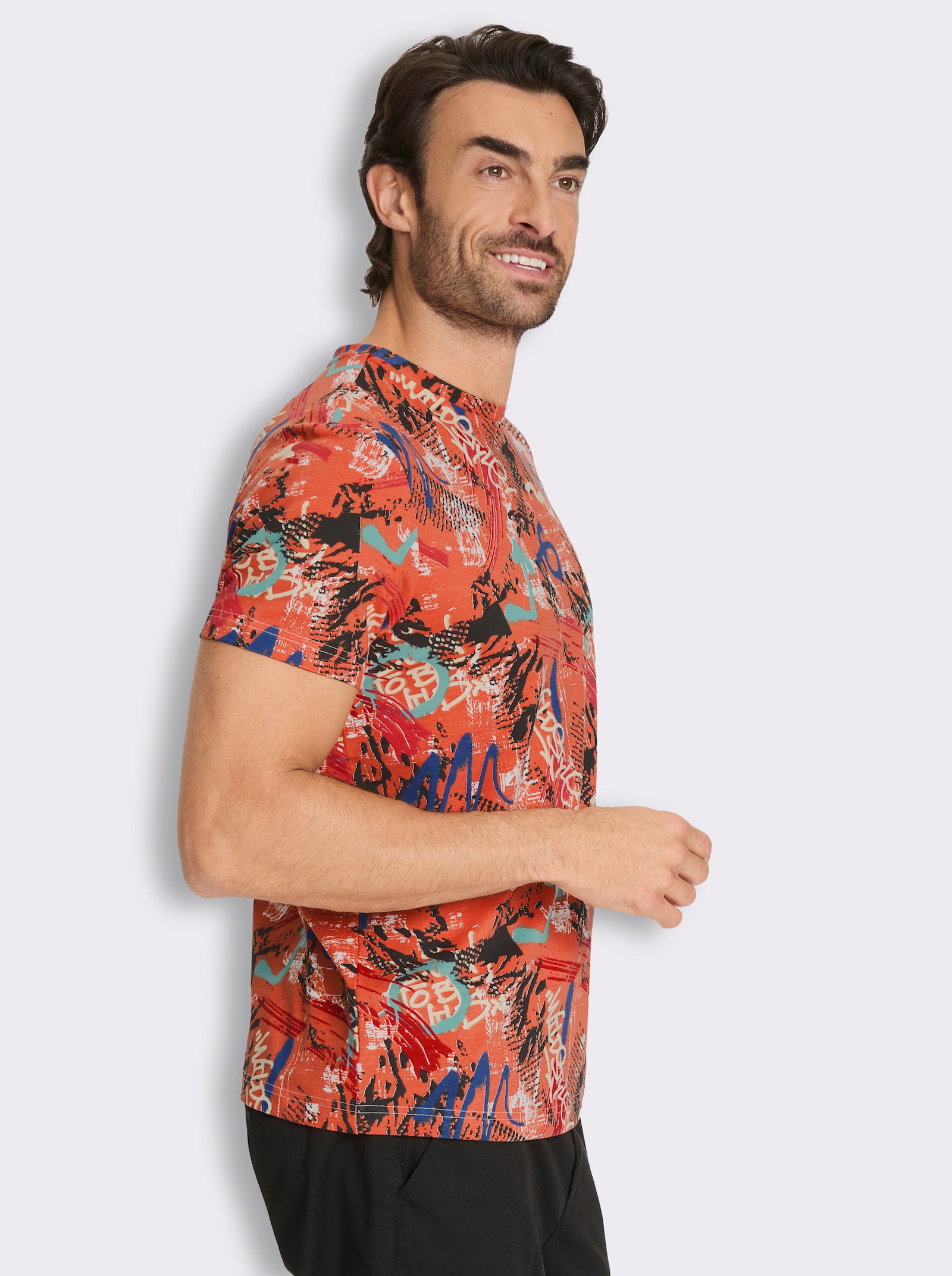 Marco Donati Kurzarmshirt mit Allover-Print - orange-bedruckt