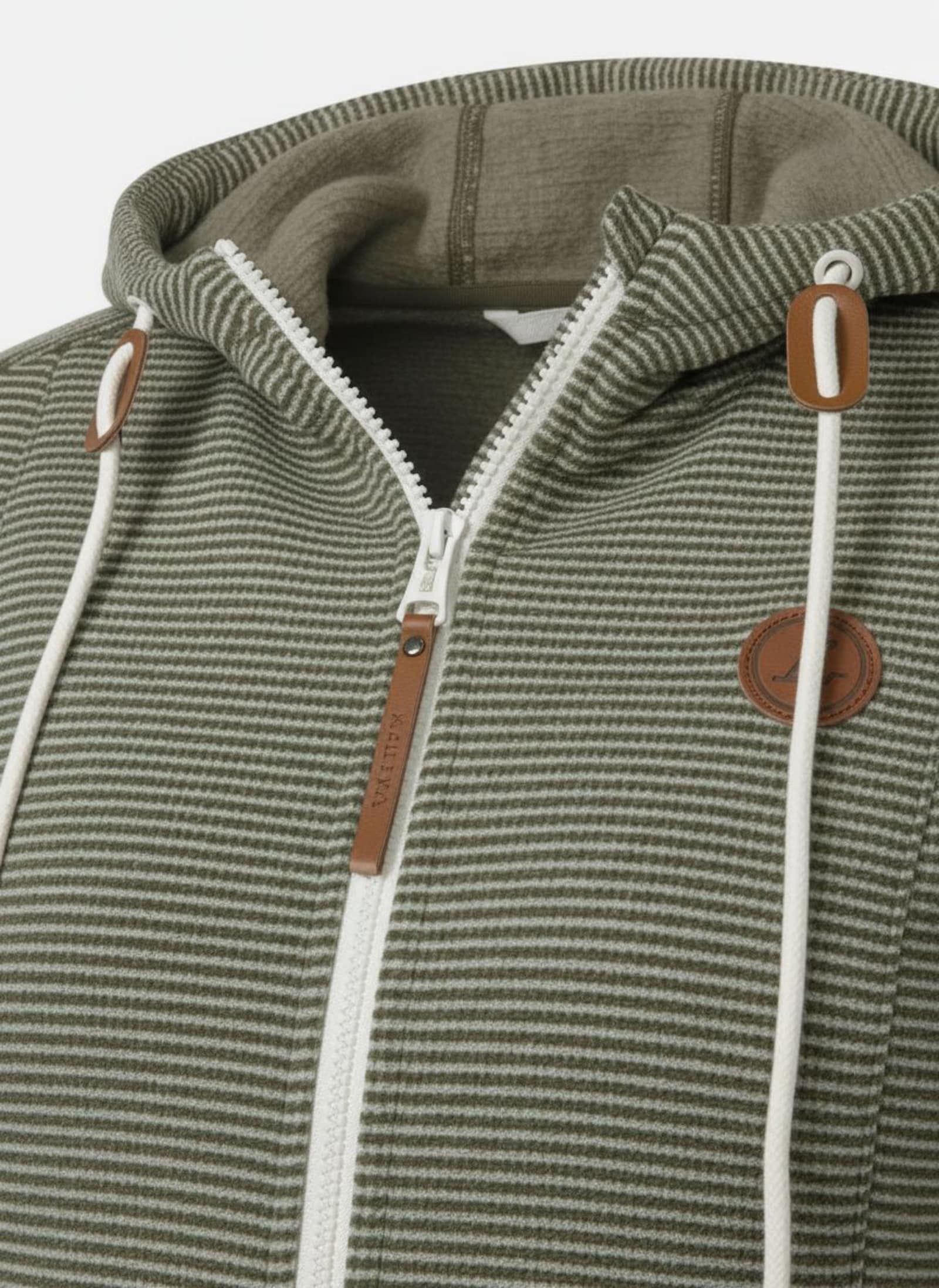 Fleecejacke mit Nahttaschen - oliv-ecru-geringelt