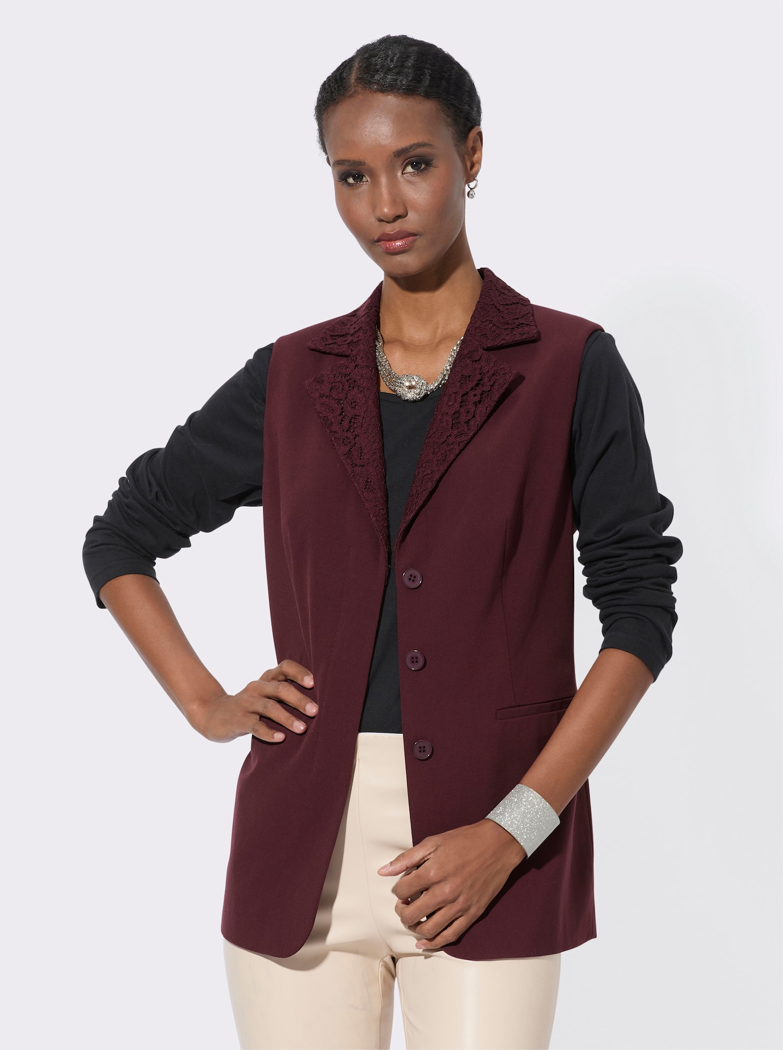 Gilet de costume avec col en dentelle - lie-de-vin