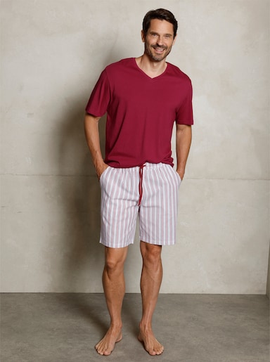 wäschepur men Shorty mit Batist-Hose - kirsche-grau-gestreift
