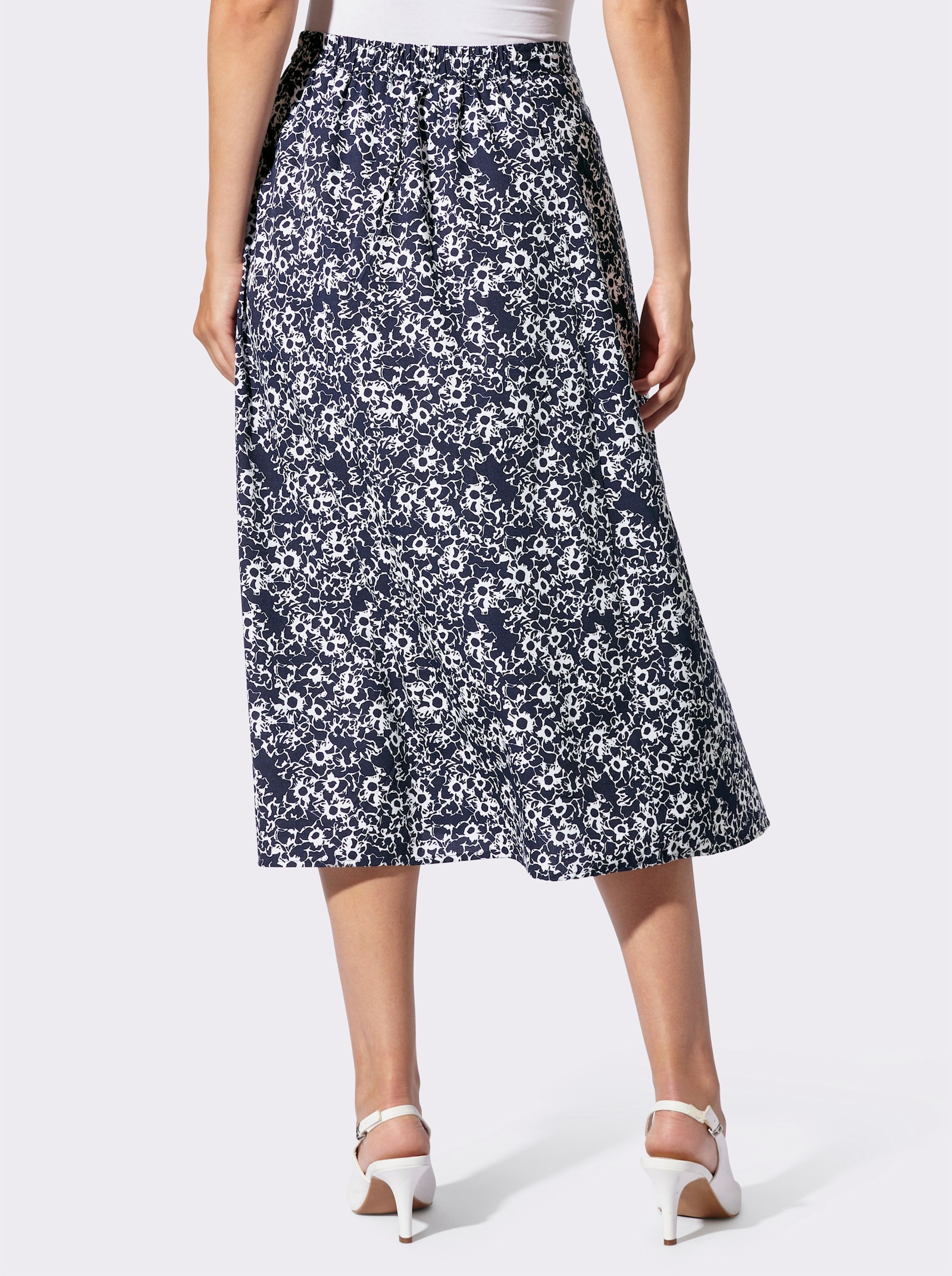 Schlupfrock mit Zierknopfleiste - marine-weiß-bedruckt