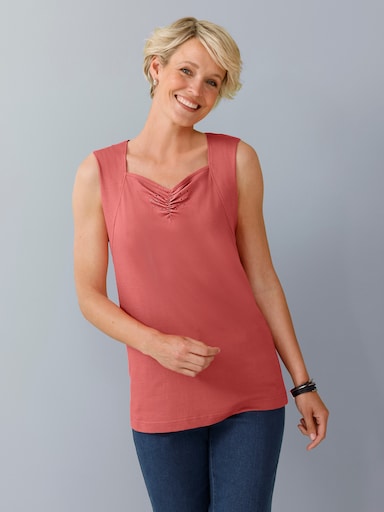 Shirttop met hartvormige hals - grapefruit