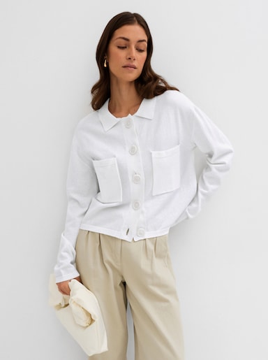 Strickjacke in kurzer T-Form - weiß