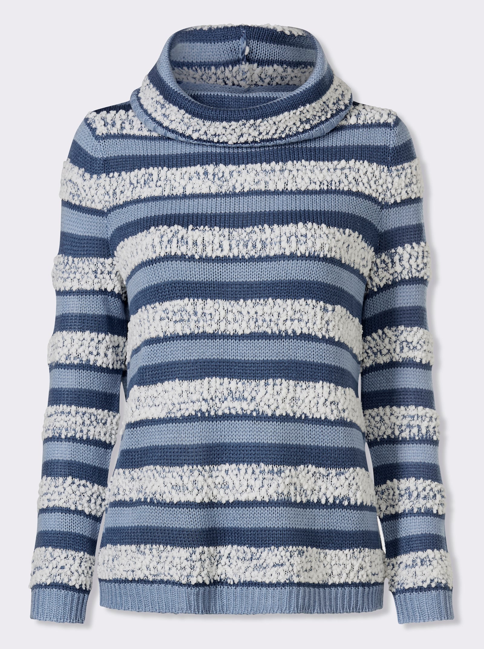 Pullover met rolkraag en effectgaren - jeansblauw-ecru gedessineerd