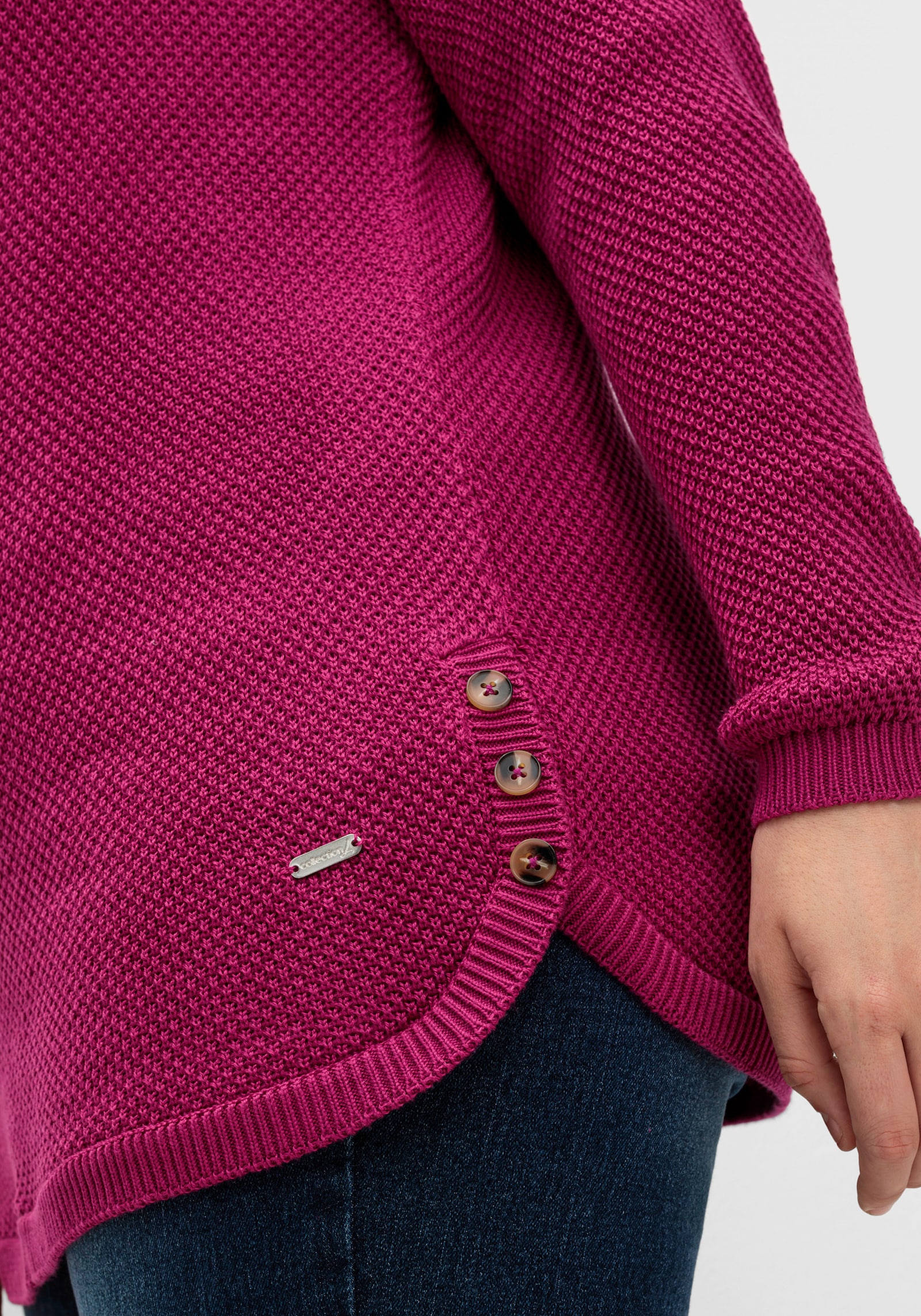 Rundhalspullover mit abgerundetem Saum - magenta