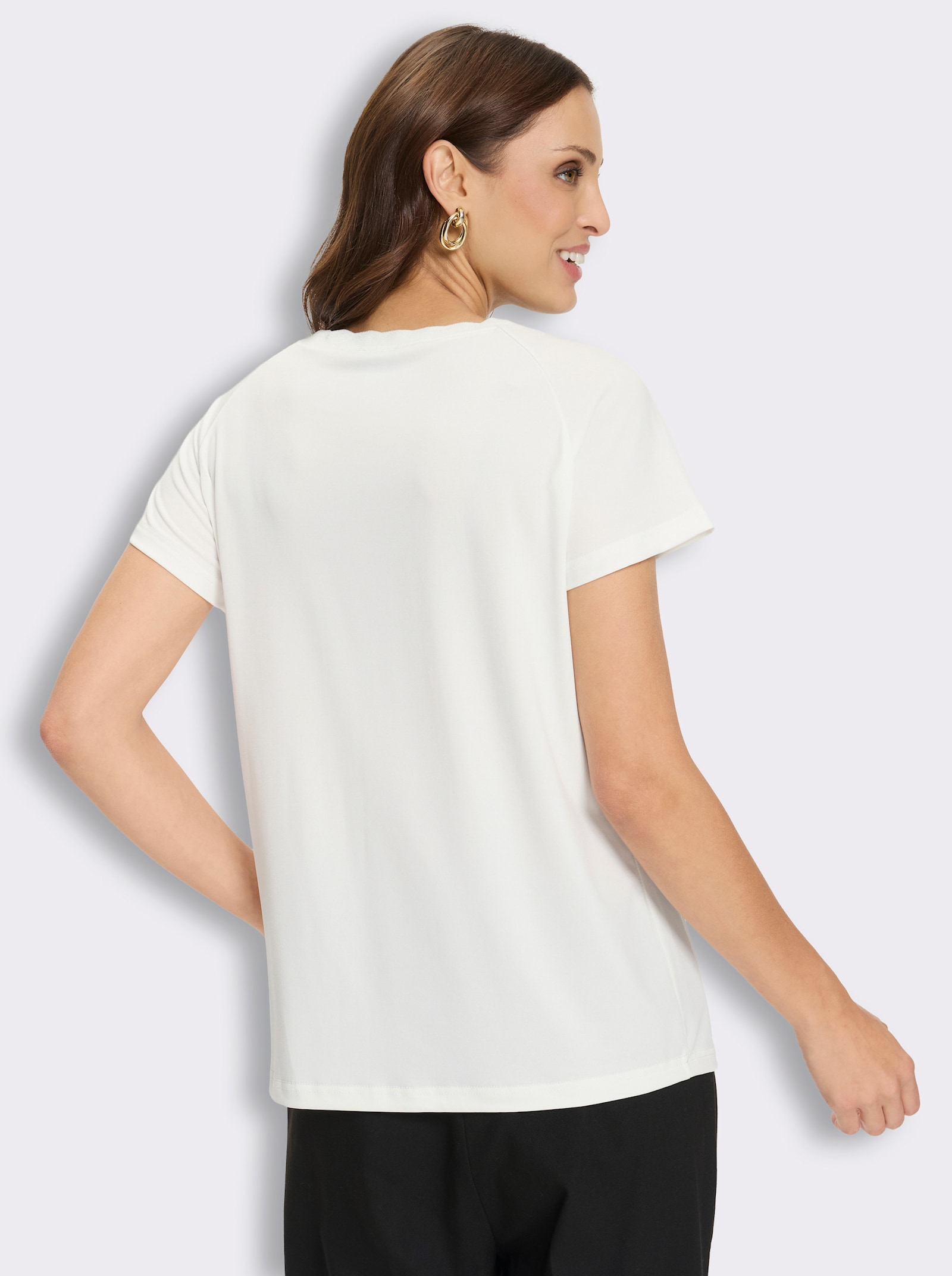 Kurzarmshirt mit gebogten Kanten - ecru