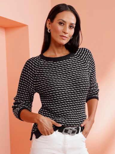 heine Strickpullover - schwarz-ecru-gemustert