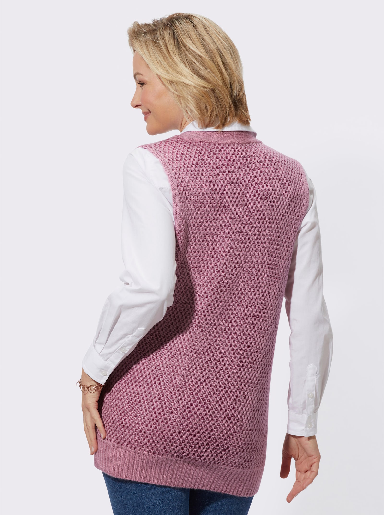 Strickweste in Longform - altrosa-meliert