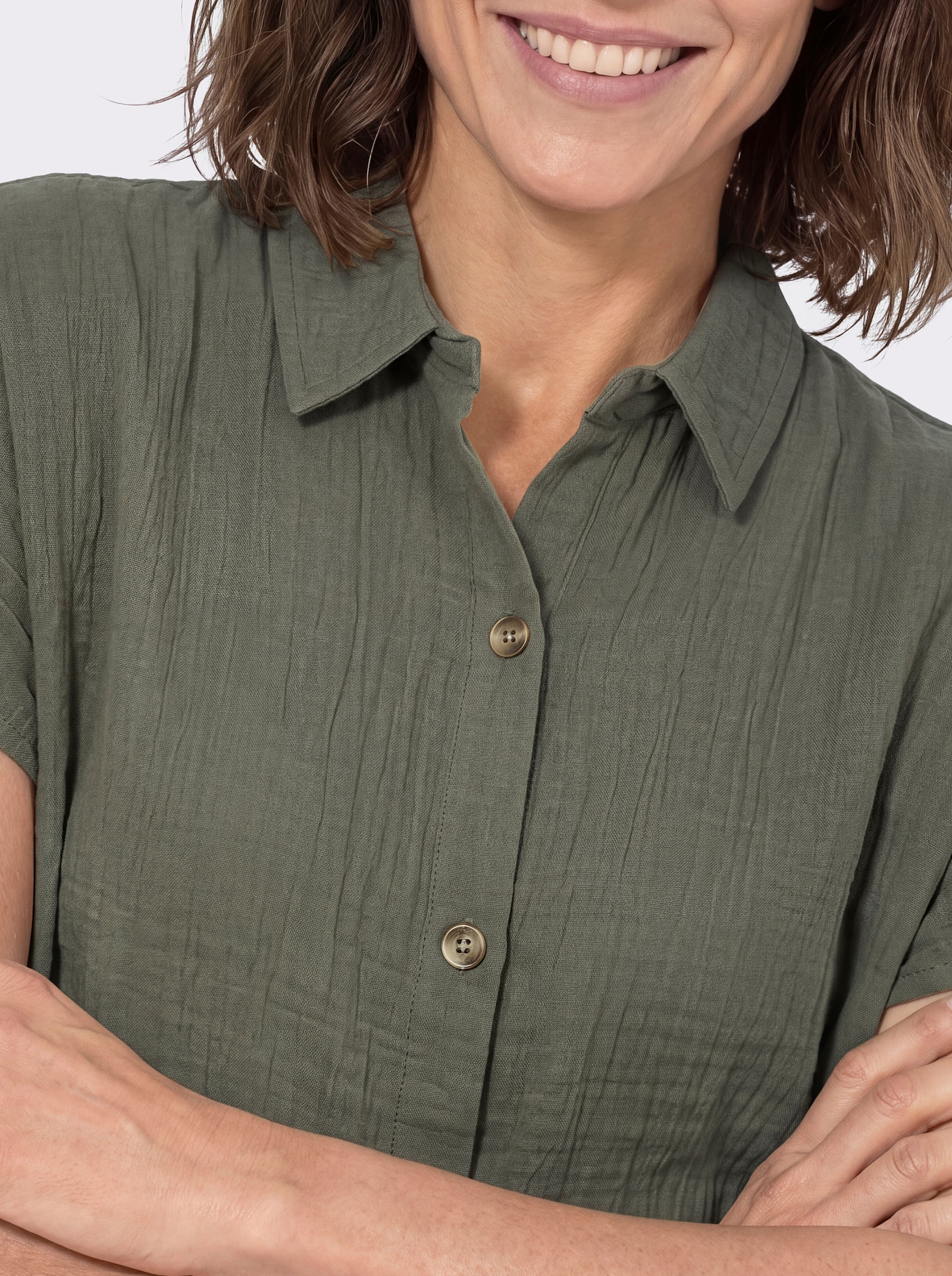 Longbluse mit Knopfleiste - khaki