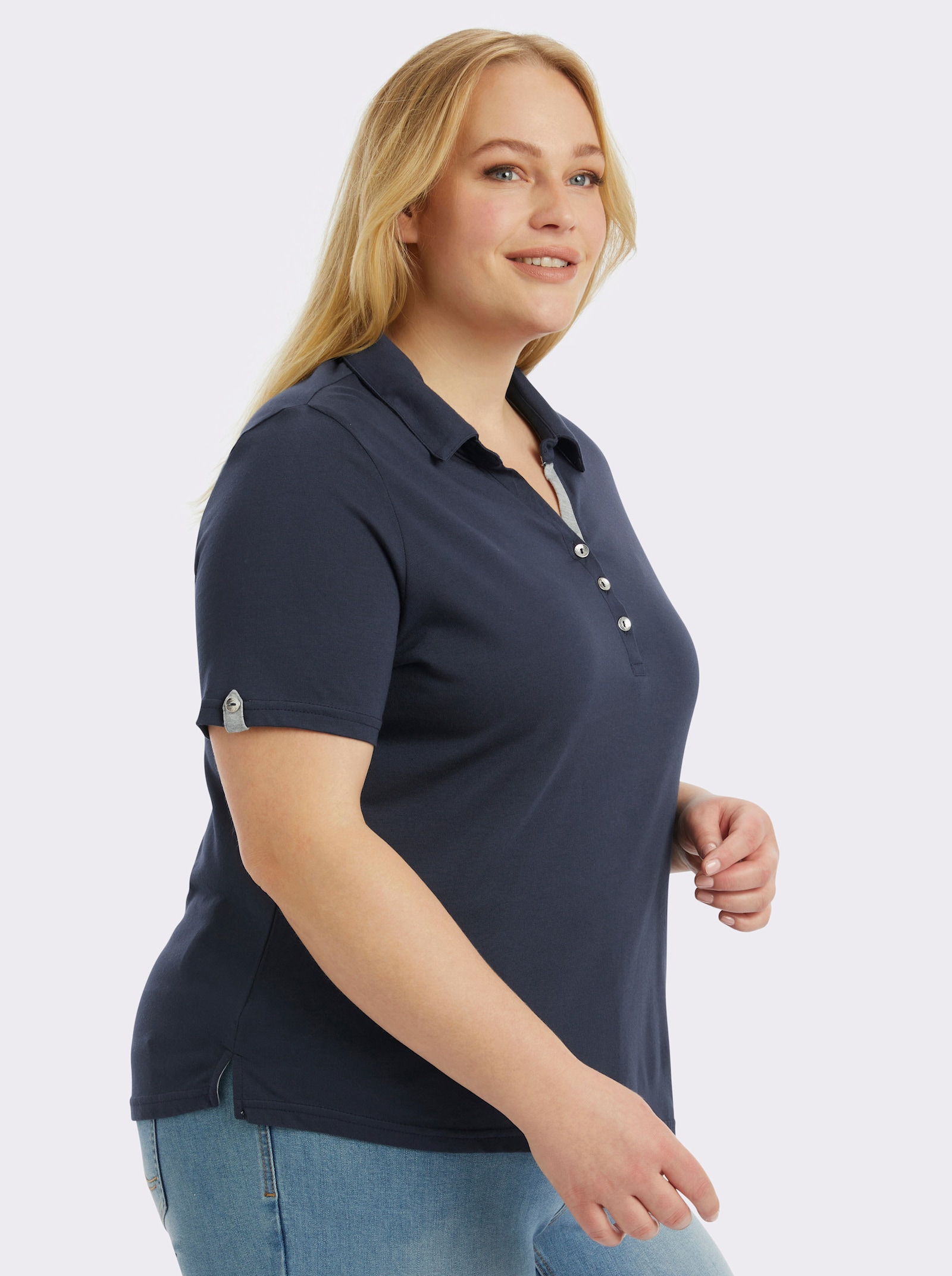 Poloshirt mit Zierriegel - marine