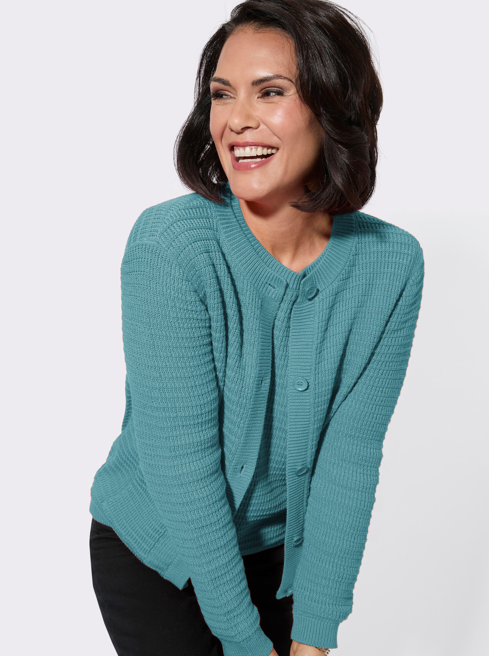 Twin-Set mit gerippten Abschlüssen - ozean