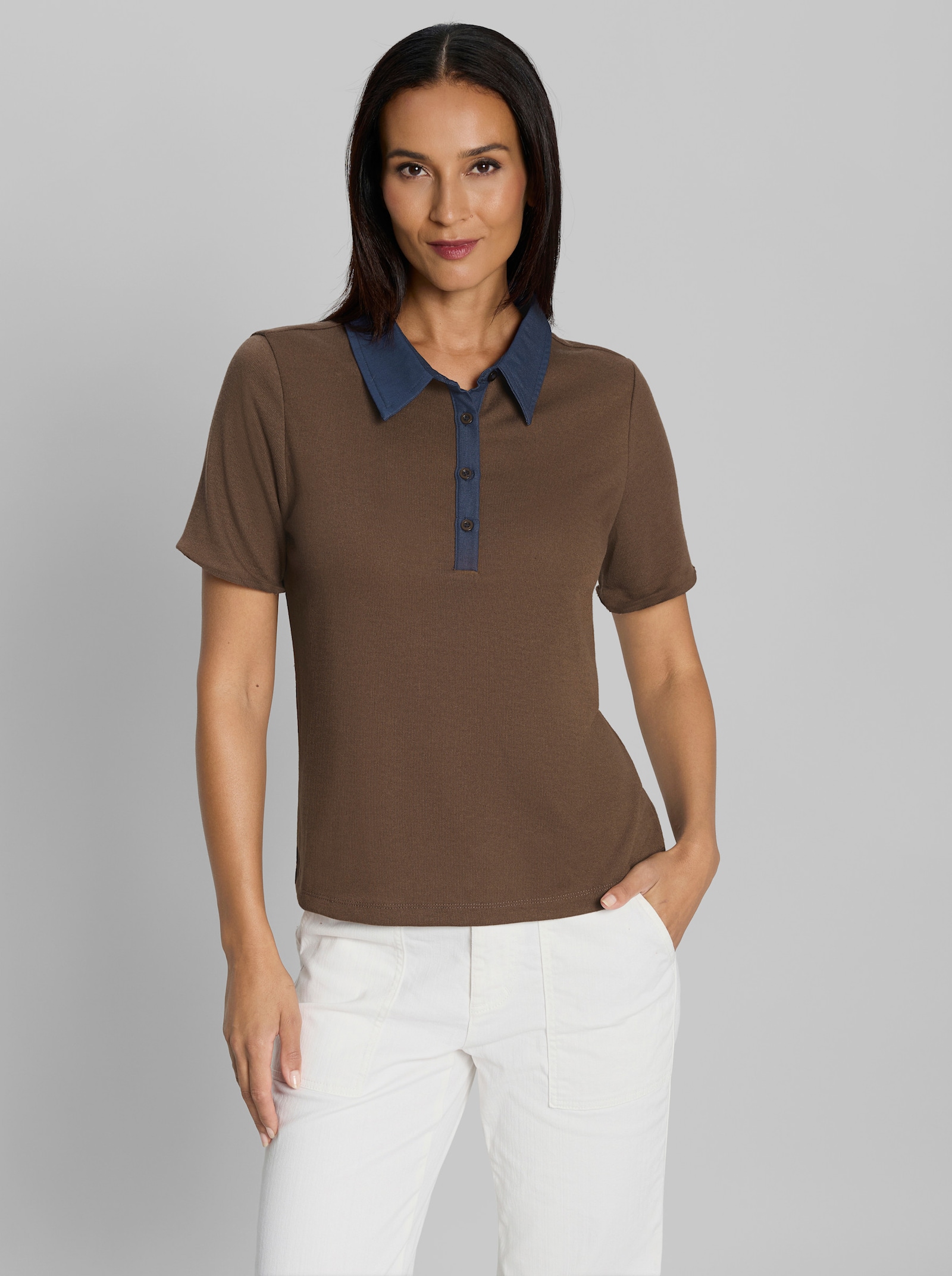 heine Poloshirt mit Denim-Details - schoko