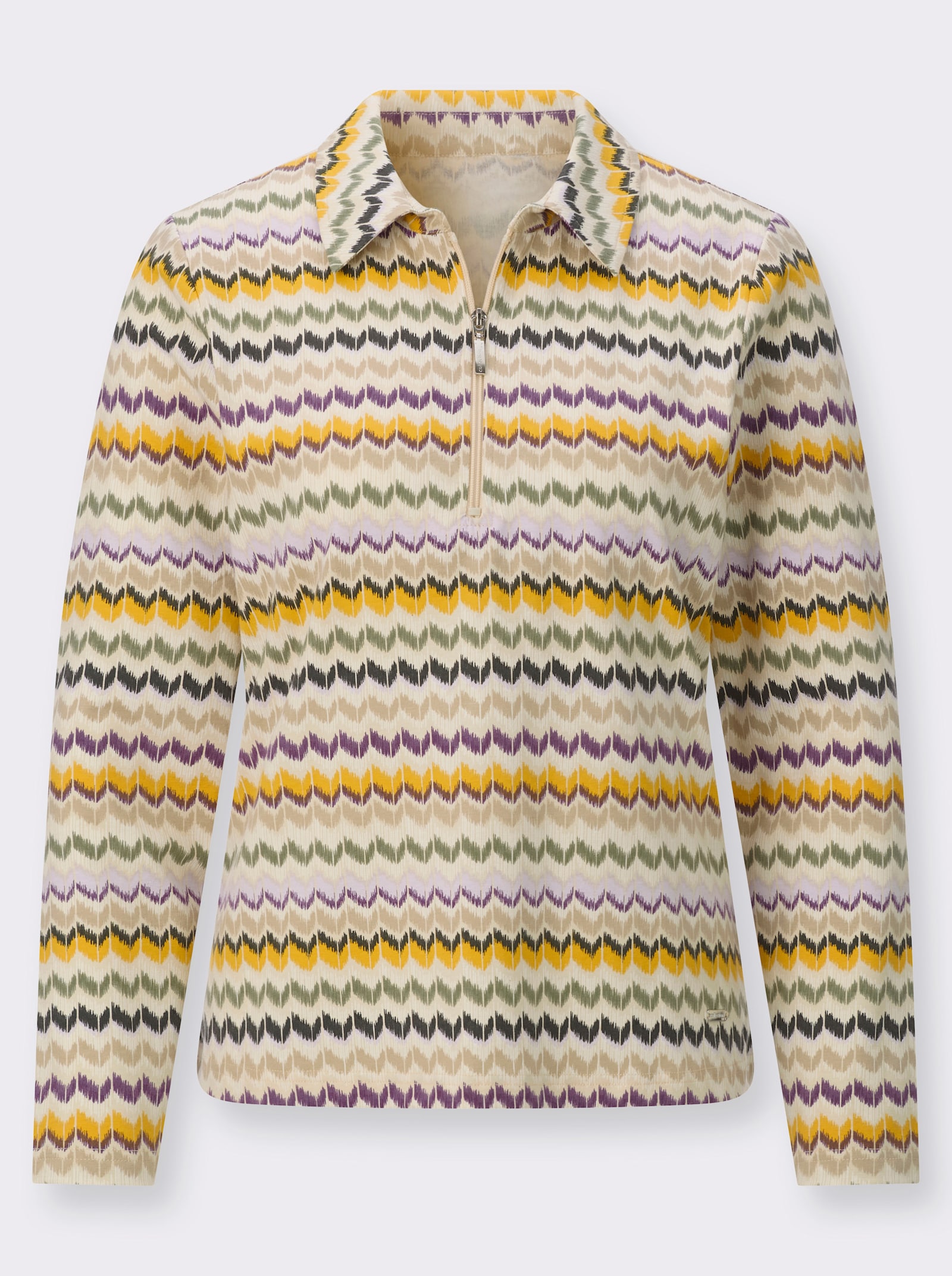 Poloshirt mit Reißverschluss - oliv-traube-gemustert