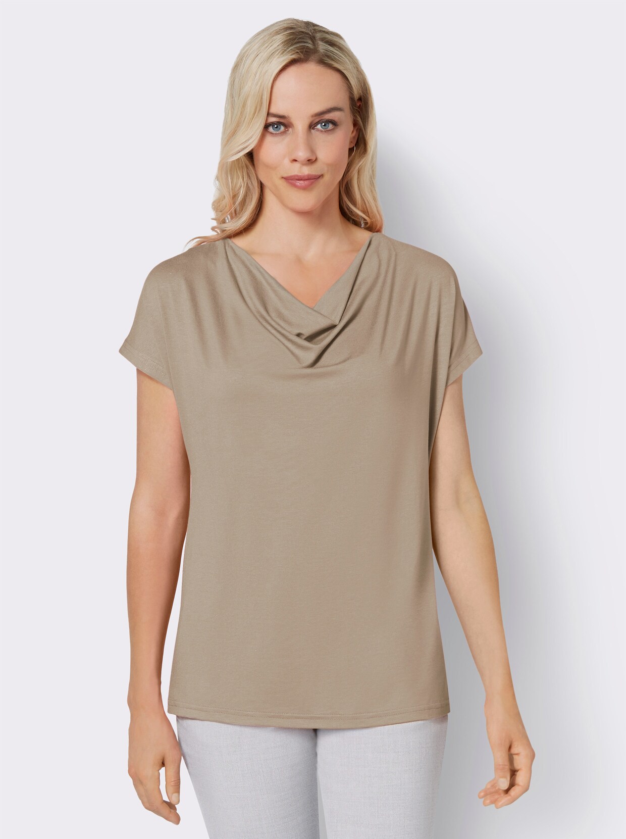 Shirt met cascadehals - beige