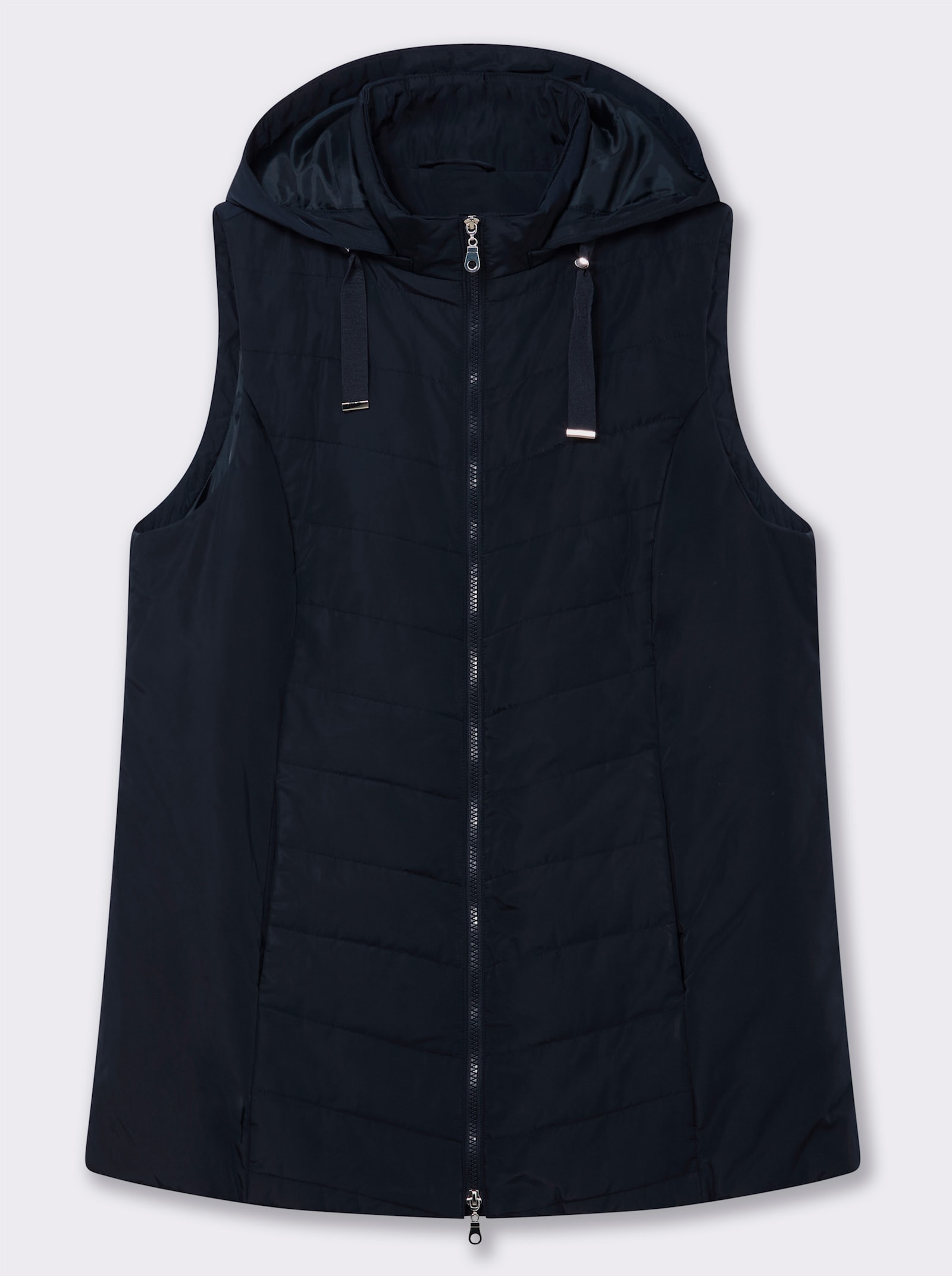 sheego Steppweste mit Kapuze und Stehkragen - tiefblau