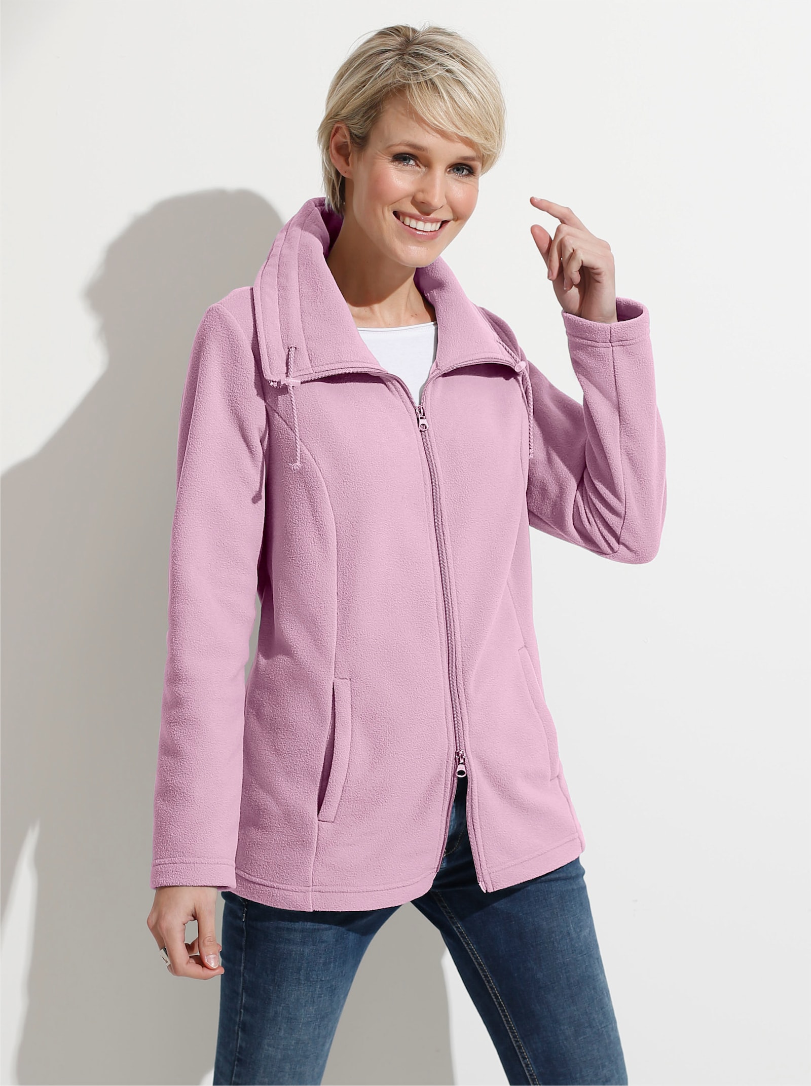 Fleecejacke mit 2-Wege-Reißverschluss - rosé
