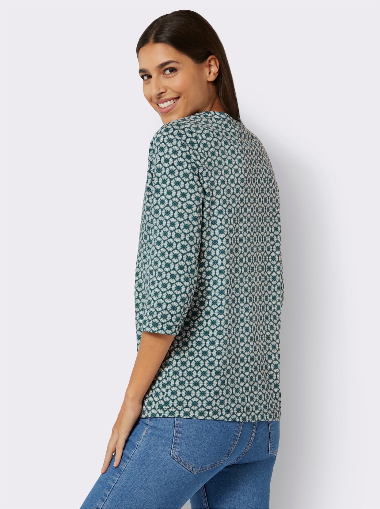 3/4-Arm-Shirt - petrol-jade-bedruckt