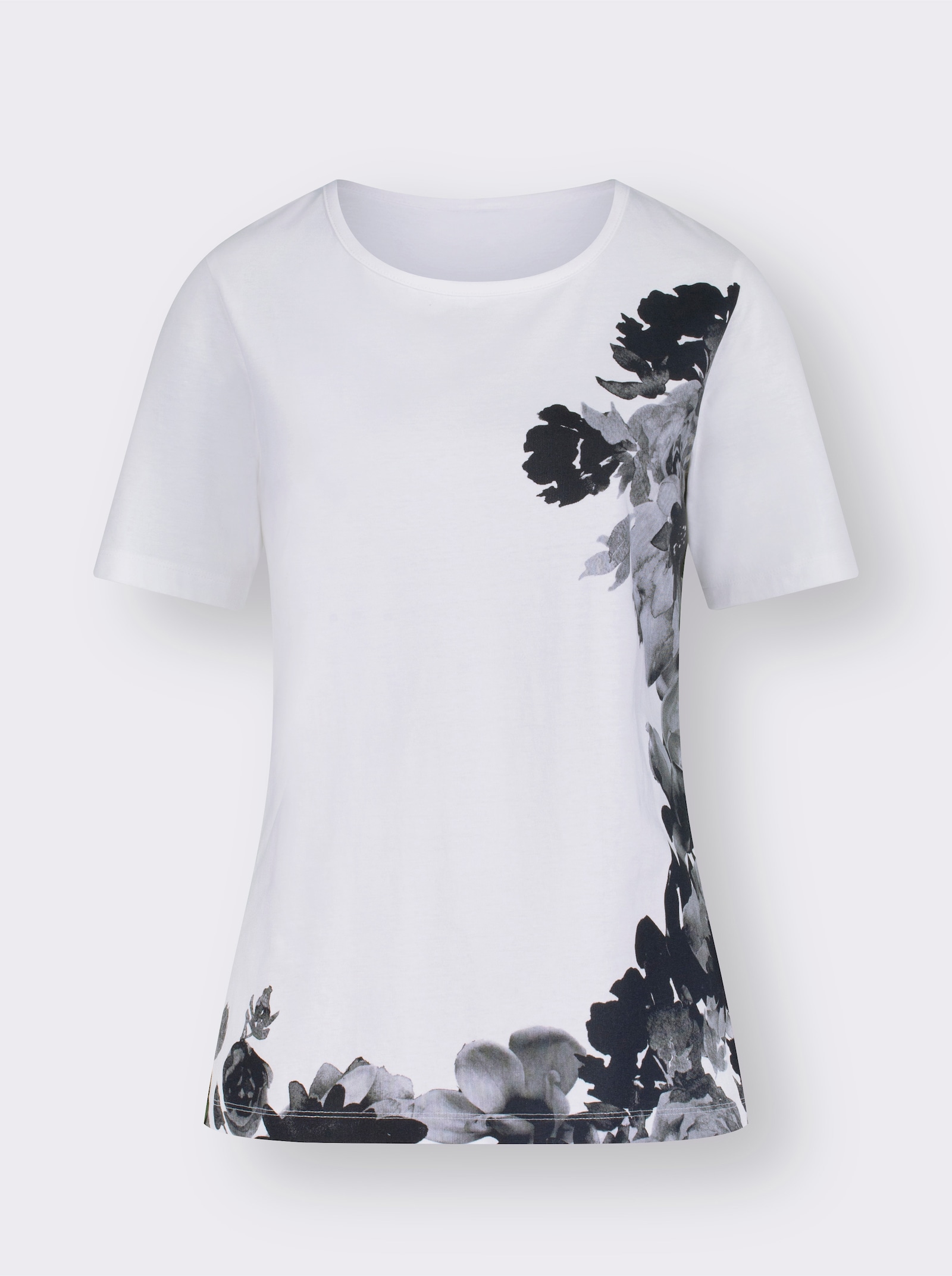 Shirt met korte mouwen en bloemenprint - wit geprint