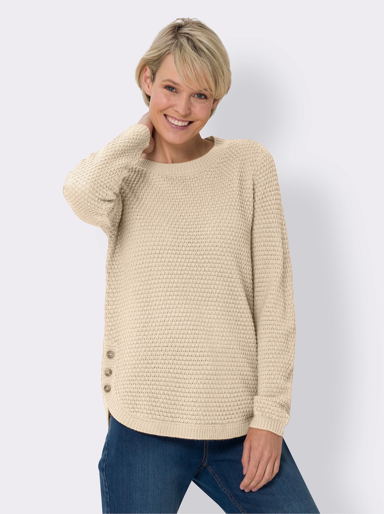 Langarm-Pullover - elfenbein