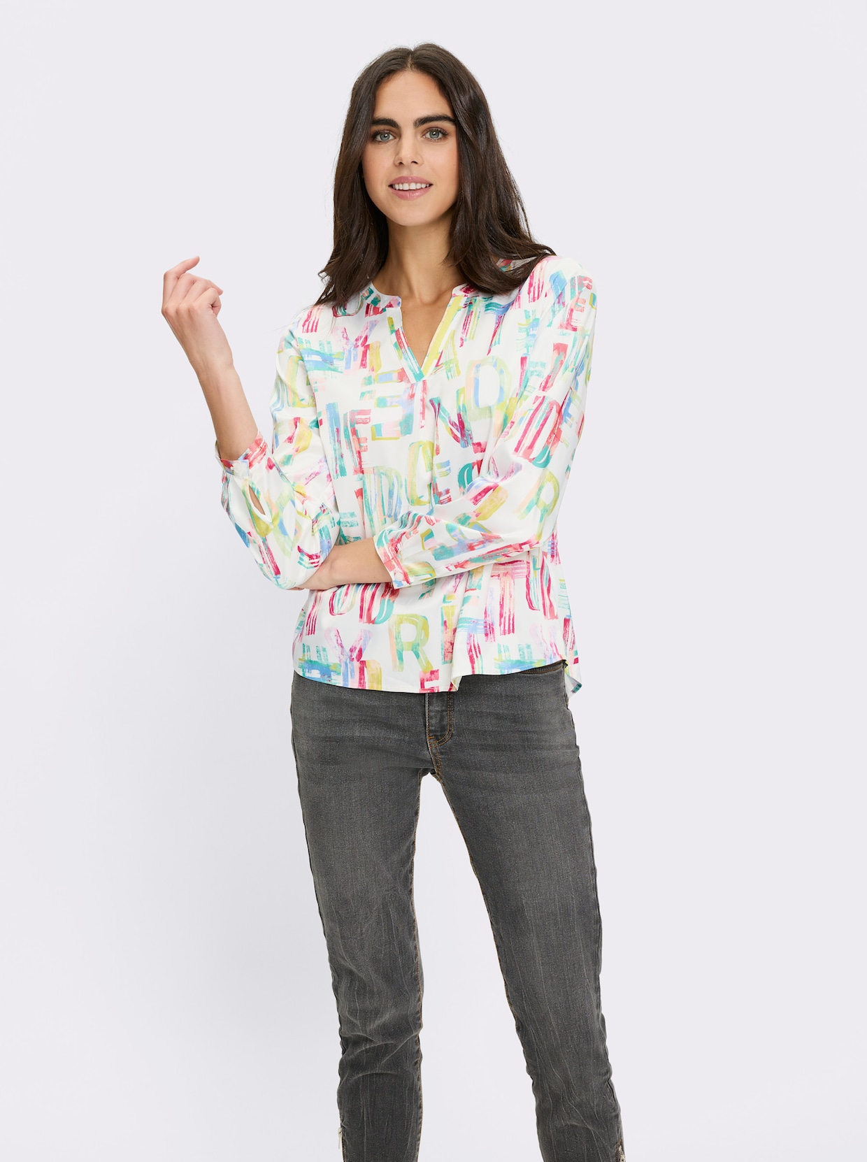 heine Druckbluse - ecru-limone-bedruckt