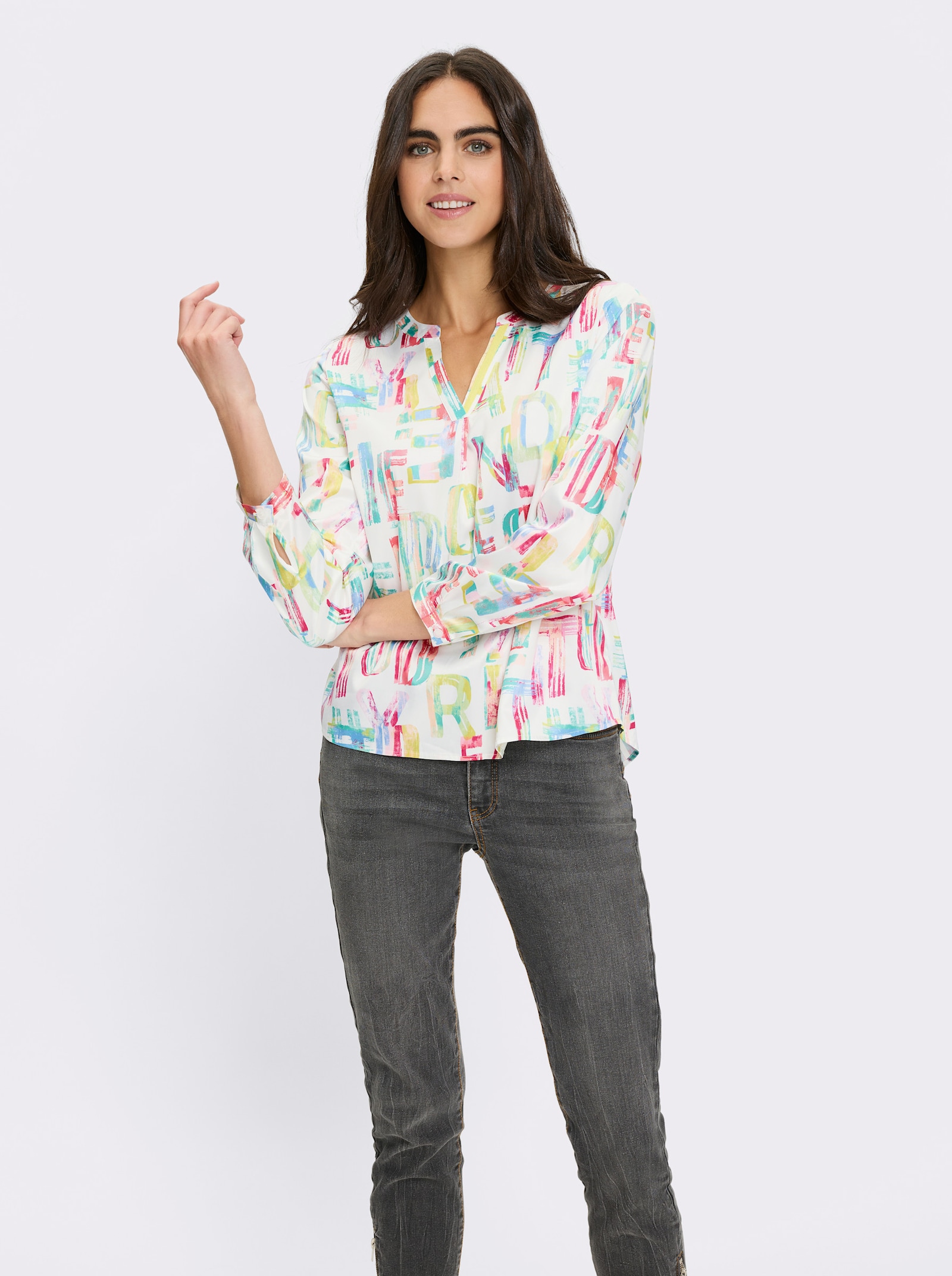 heine Chemisier imprimé avec motif lettrage - écru-citron vert imprimé