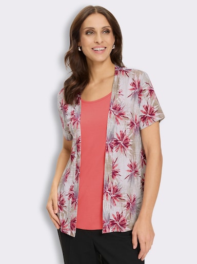 2-in-1-Shirt mit Elasthan-Anteil - koralle-bordeaux-bedruckt